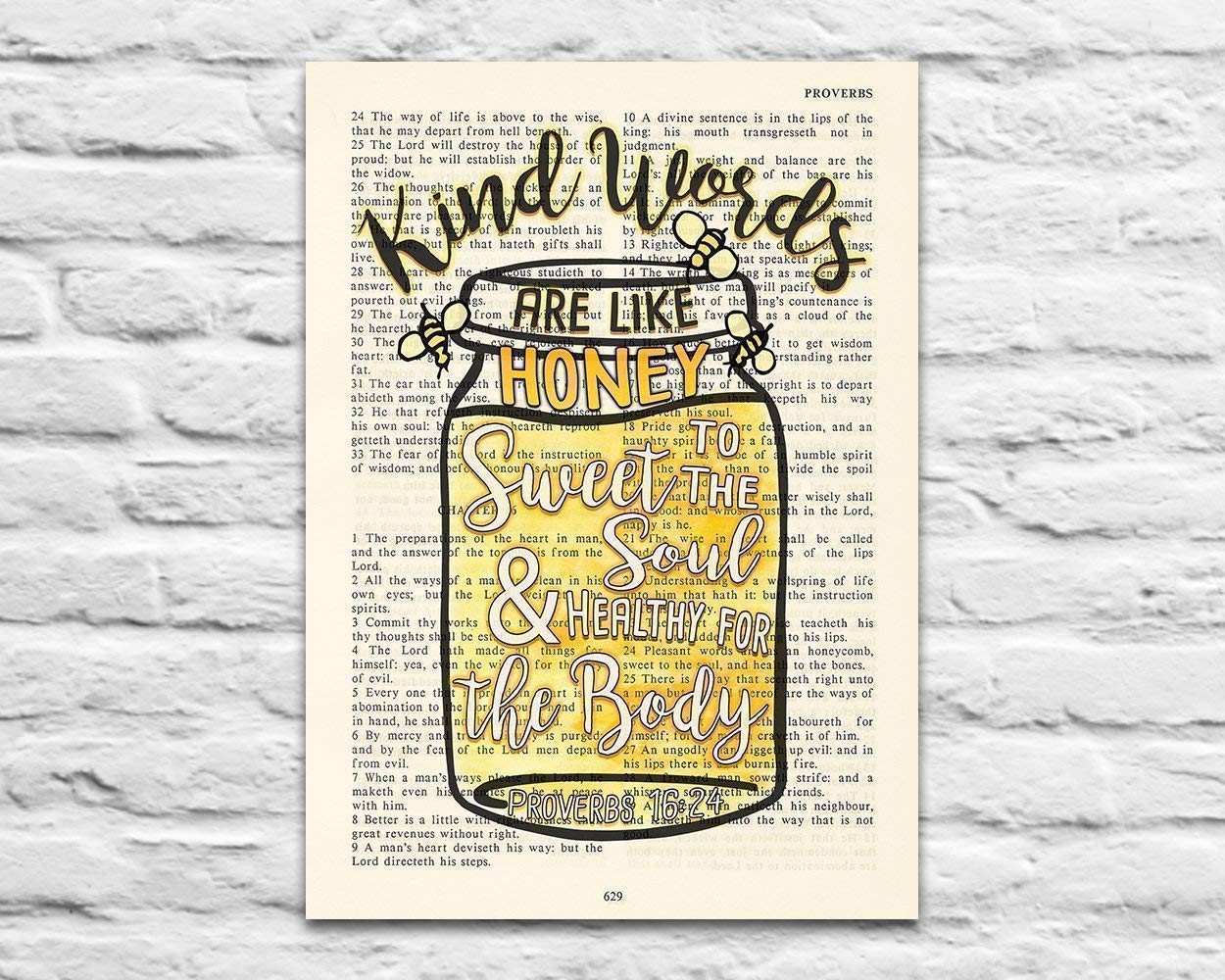 Kinds Words Are Like Honey, Sweet to the Soul, Proverbs 1624, Christian Reproduction Art Print, Unframed, Vintage Bible Verse Scripture Wall and