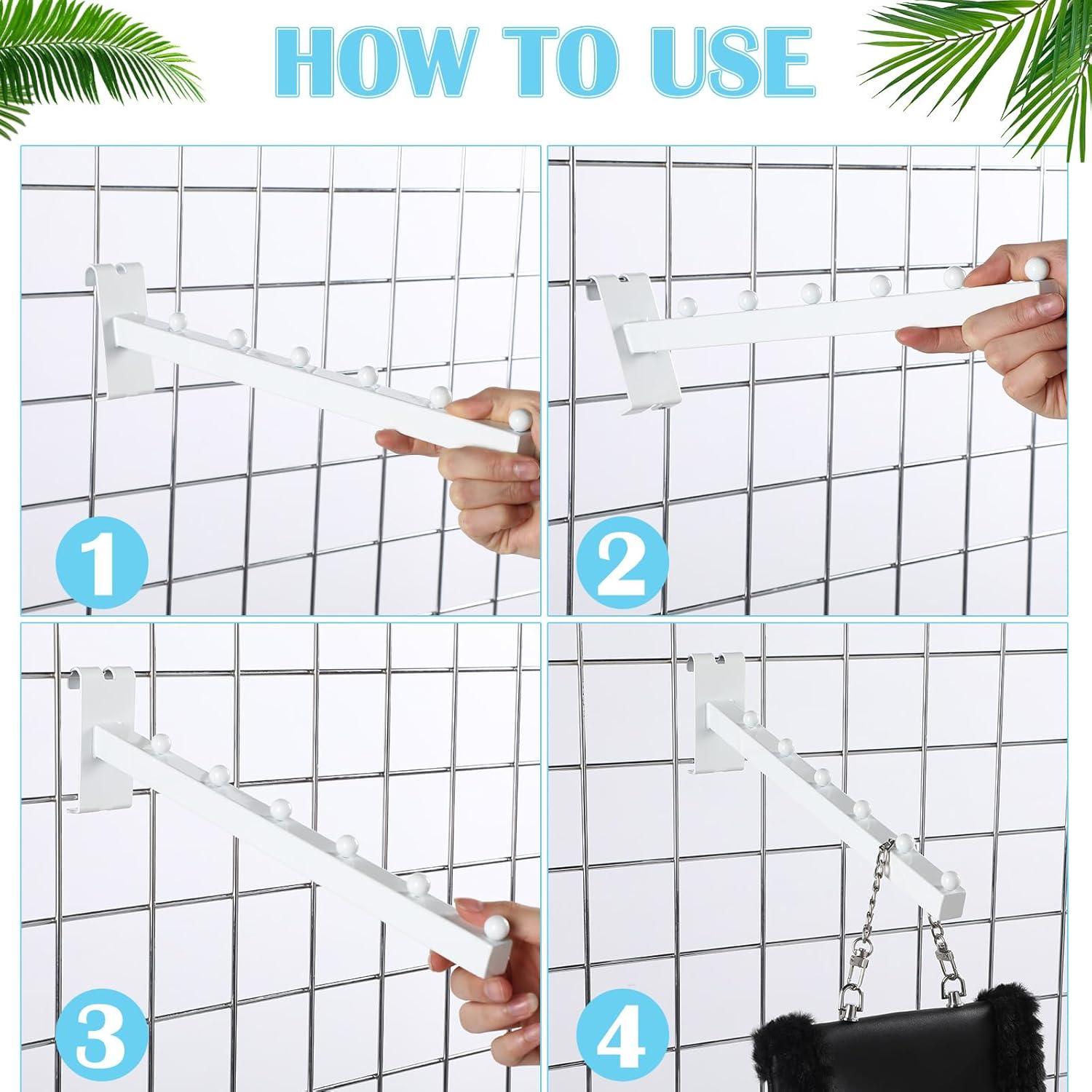 Zonon Paquete de 10 ganchos de pared de 6 bolas para pared de rejilla y rejilla de alambre, ganchos de pared de rejilla de 12 pulgadas para mostrar