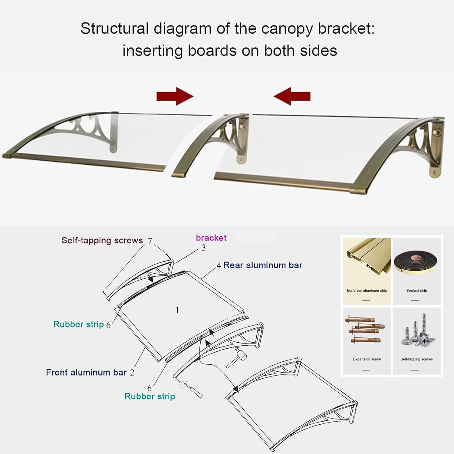 Toldo curvado para ventana, toldo para puerta, toldo de patio, patio, porche, toldo para exteriores, cubierta de policarbonato para exteriores,