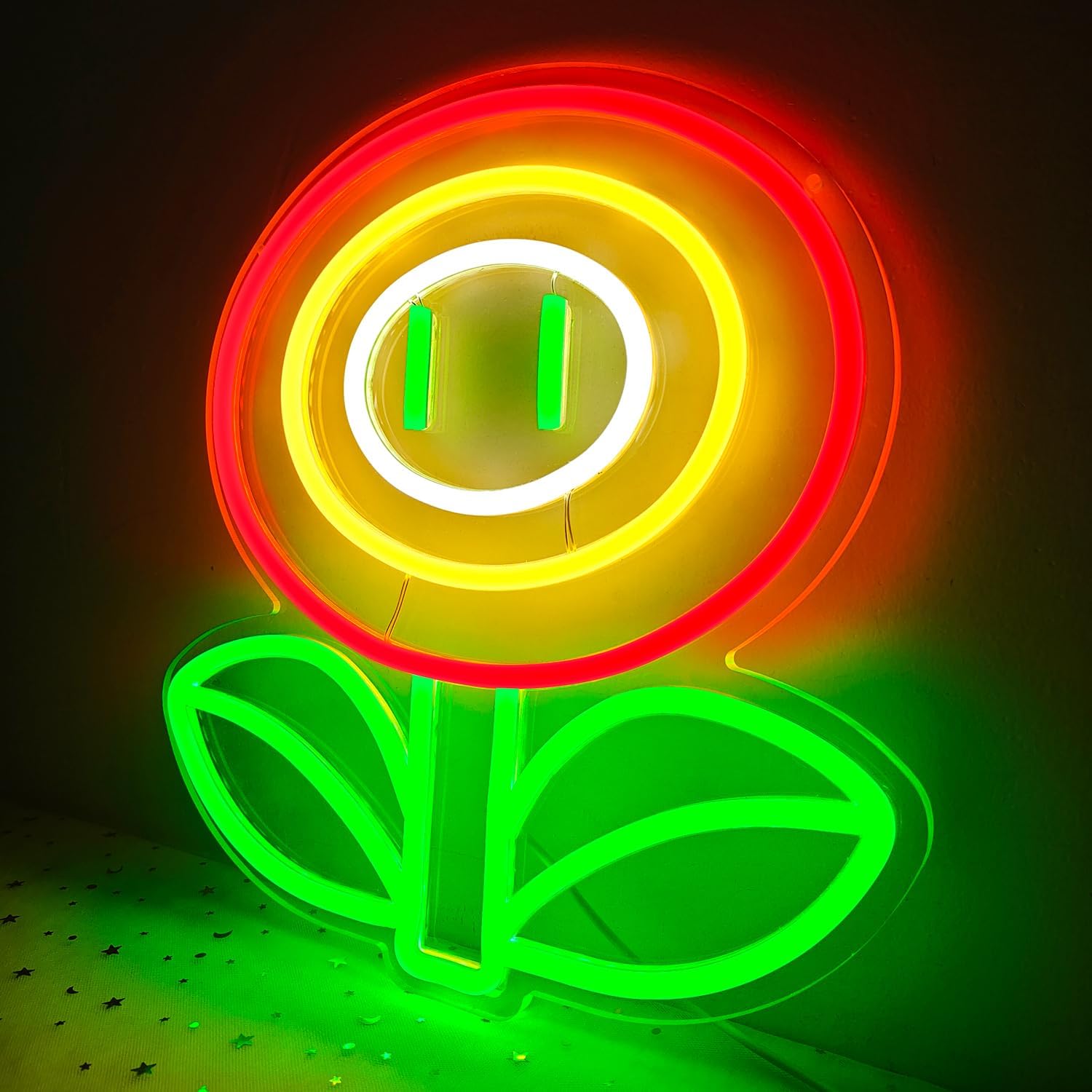 Letrero de neón de flores de fuego, luz de neón para juegos, sala de juegos, dormitorio de niños, cueva del juego, letreros de neón para decoración