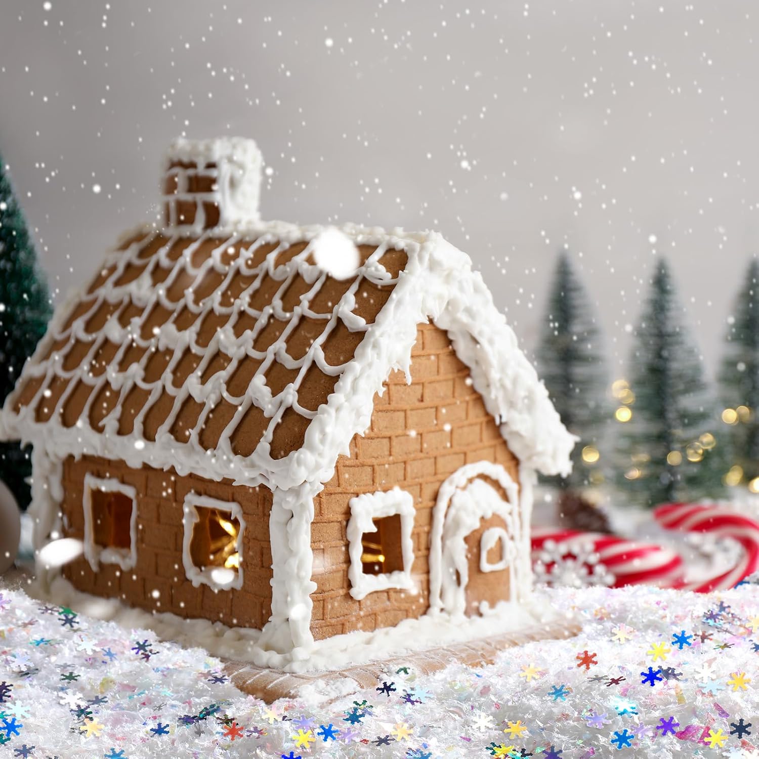 Geosar Nieve artificial de Navidad de 14 onzas y copos de nieve de 1.4 onzas, confeti de nieve instantánea de nieve falsa con purpurina iridiscente