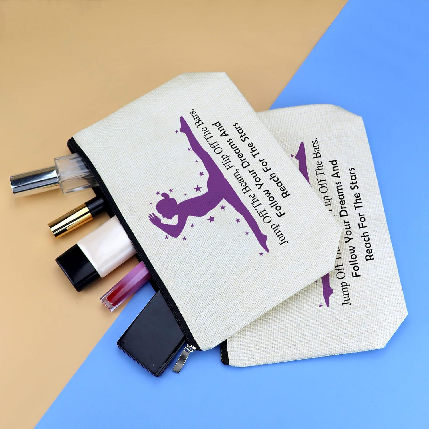 2 piezas de regalos para amantes de la gimnasia para mujeres y niñas, bolsa de maquillaje, regalo inspirador para gimnasta, bolsa de cosméticos,