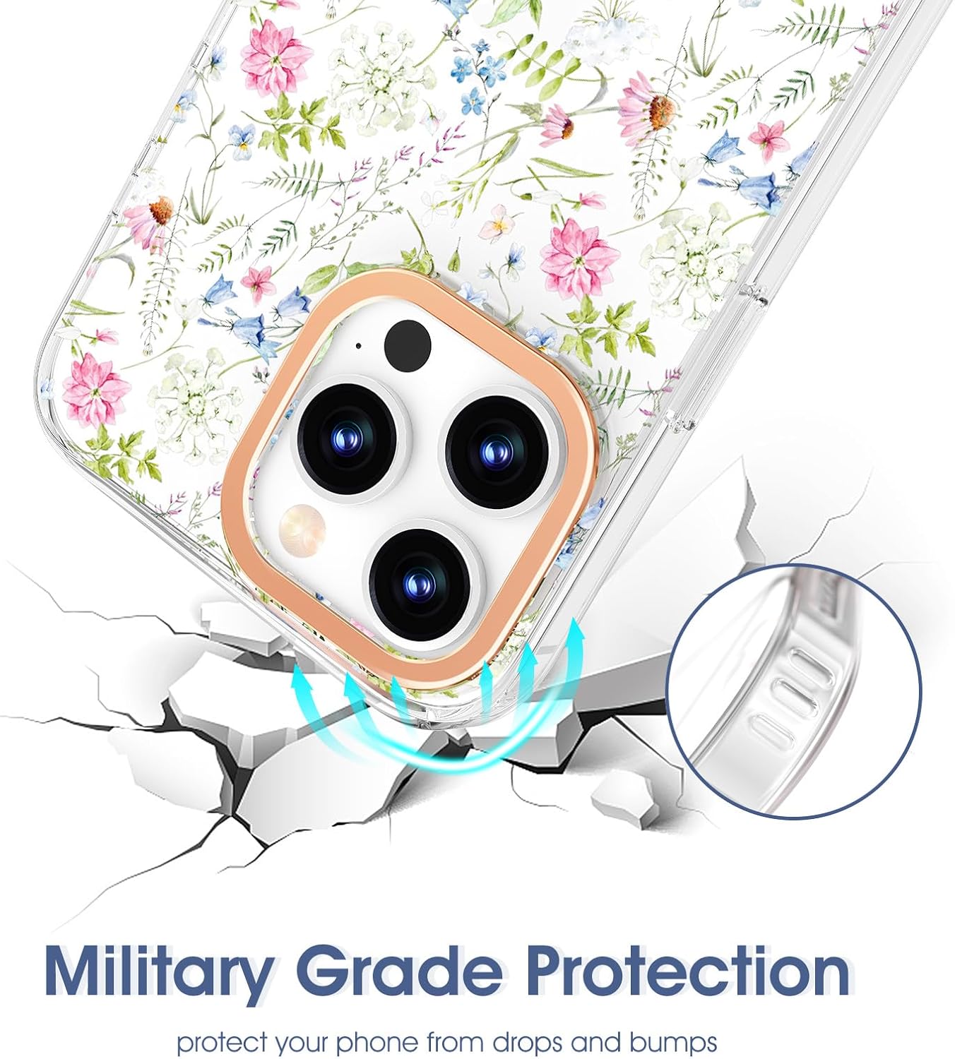 zelaxy Funda compatible con iPhone 15 Pro, TPU suave y flexible, a prueba de golpes, patrones de jardín de flores, funda protectora de cuerpo