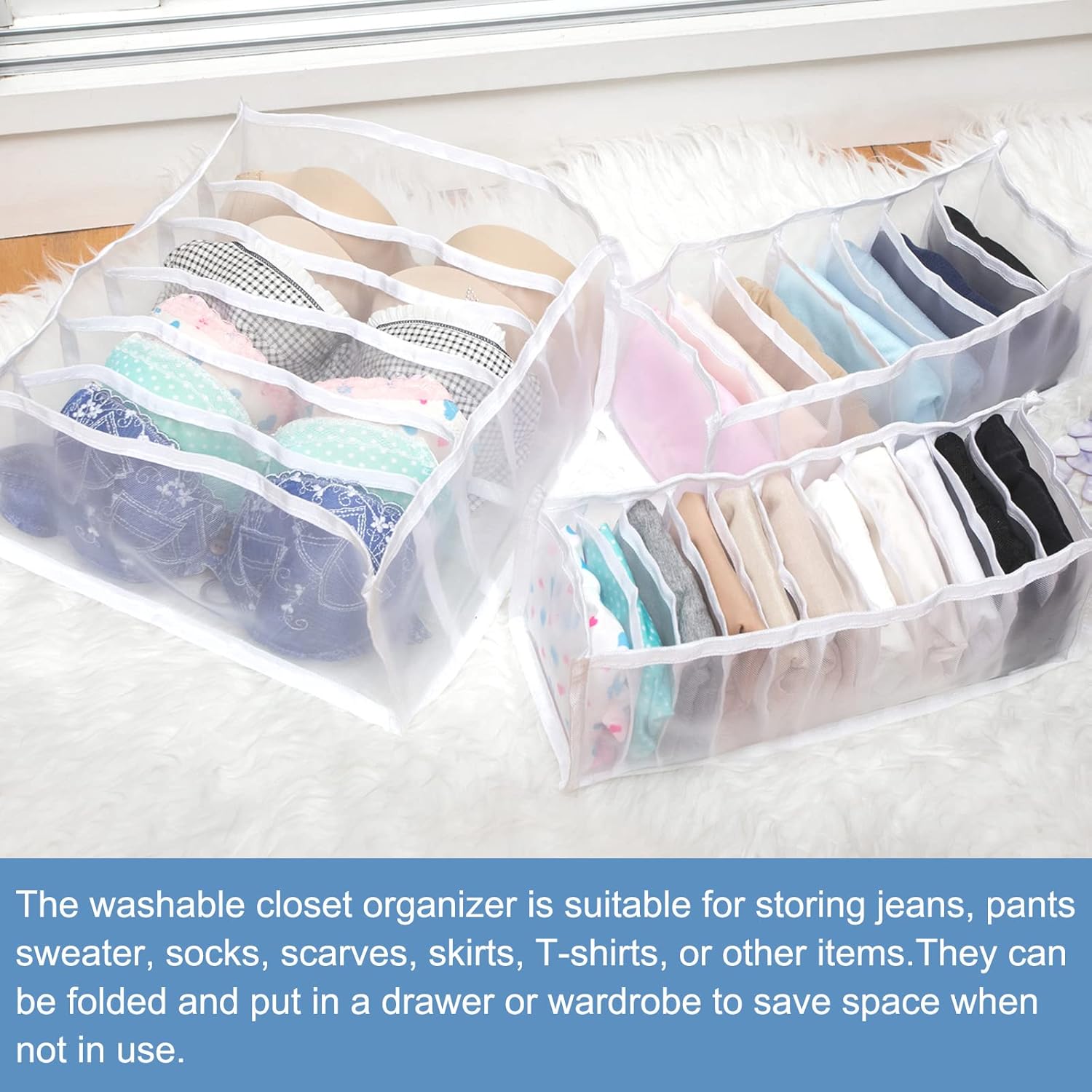 uxcell Paquete de 2 organizadores de ropa para armario, 7 rejillas con compartimento para guardar calcetines, ropa interior, ropa interior, color