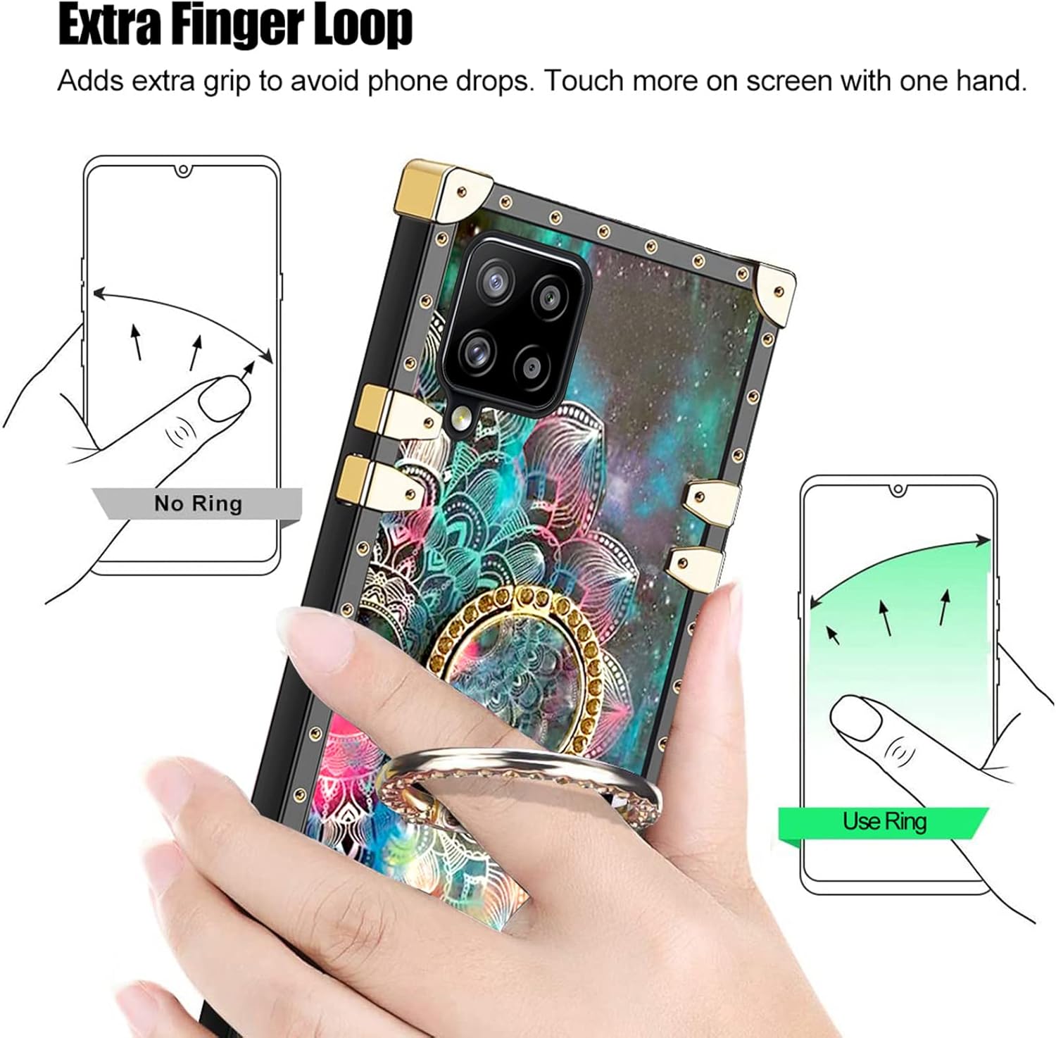 Para Samsung A42 5G Funda Telefónica, Para Galaxy A42 5G Cubierta Trasera Cuadrada Con Anillo De Diamante Correa Cordón A Prueba De Golpes Funda
