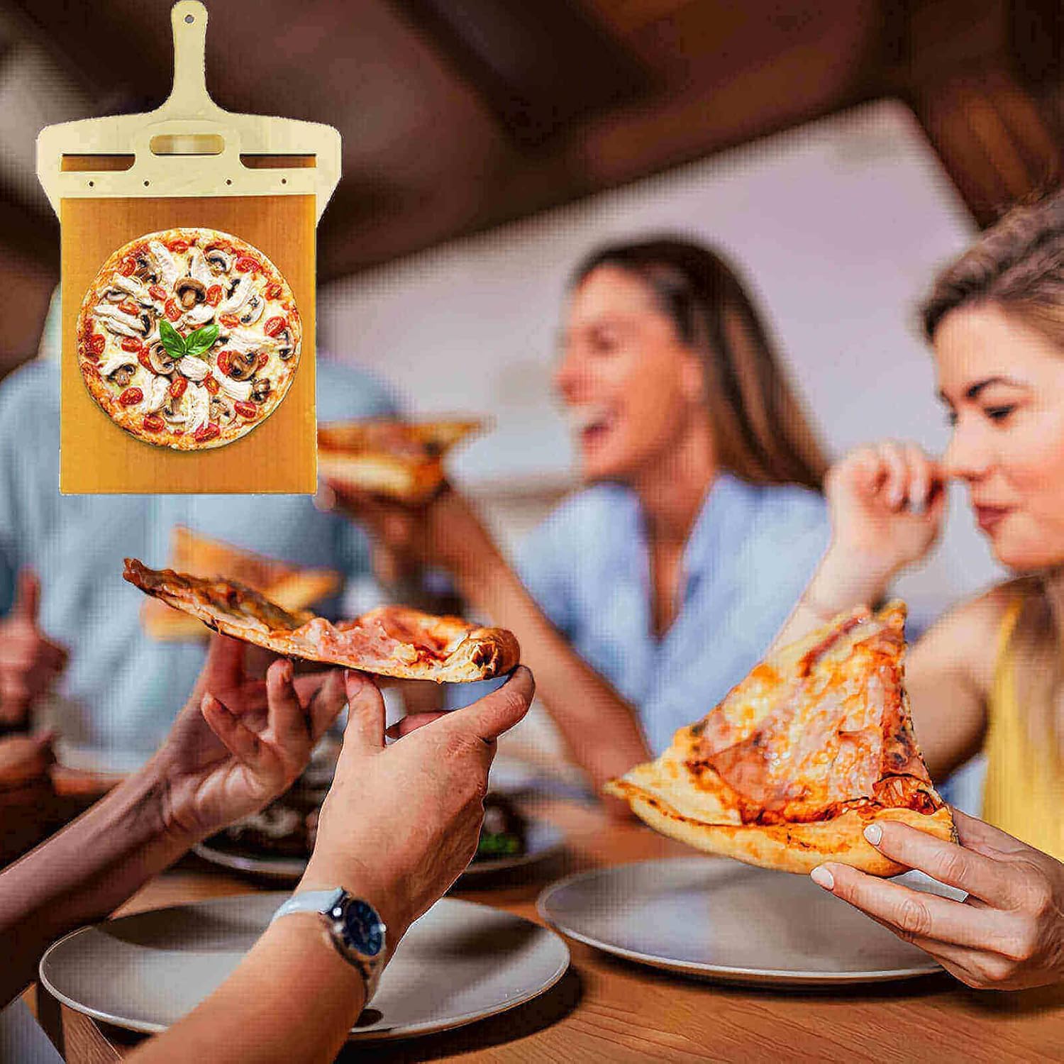 Abasia Pala deslizante para pizza, pala de pizza con asa, la cáscara de pizza que transfiere la pizza perfectamente, espátula de pizza para hornos