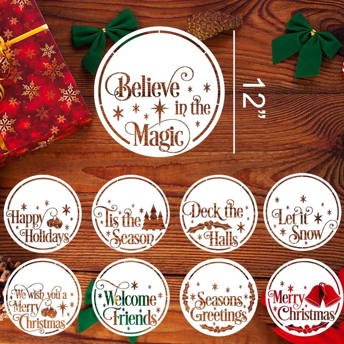 Plantilla navideña para pintar sobre madera, plantillas redondas de Navidad de 12 pulgadas, plantillas navideñas para decoración de puertas de porche