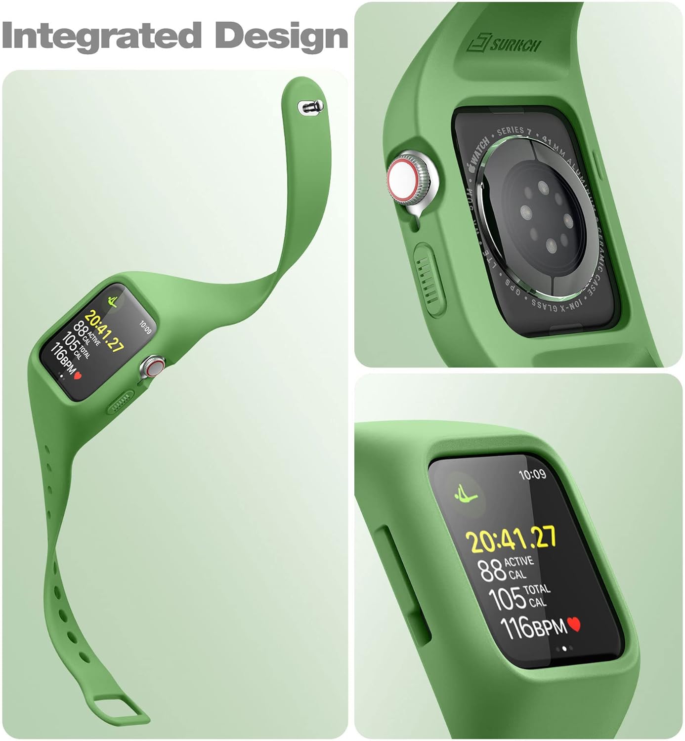 SURITCH Correa deportiva compatible con Apple Watch de 1.61, 1.57, 1.73 y 1.77 pulgadas, correa de repuesto de silicona suave con funda para iWatch