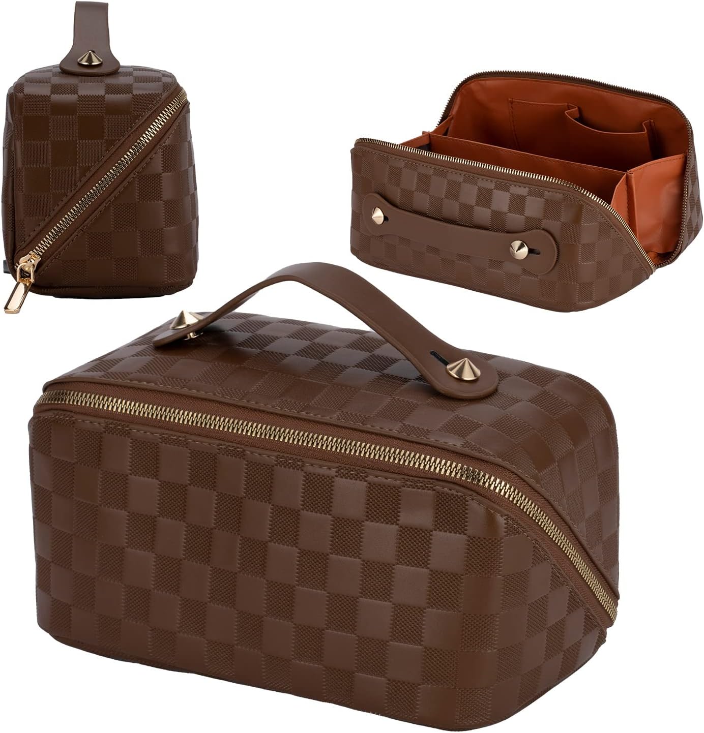Bolsa de cosméticos – bolsa de cosméticos con patrón de verificación – bolsa portátil impermeable para el cuidado de la piel – bolsa de cosméticos