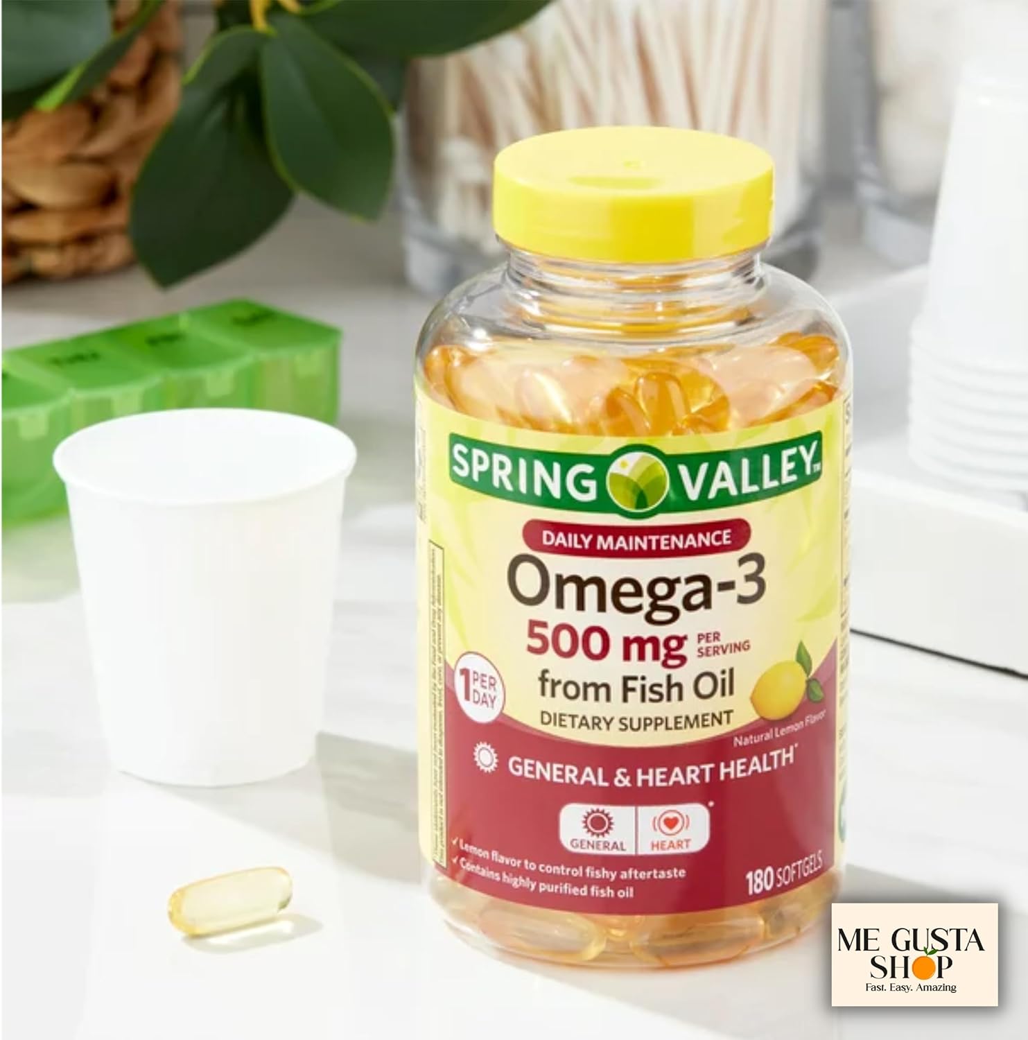Spring Valley – Suplemento dietético de mantenimiento diario Omega-3 de aceite de pescado, 500 mg, 180 unidades (paquete de 01), 180 en total +