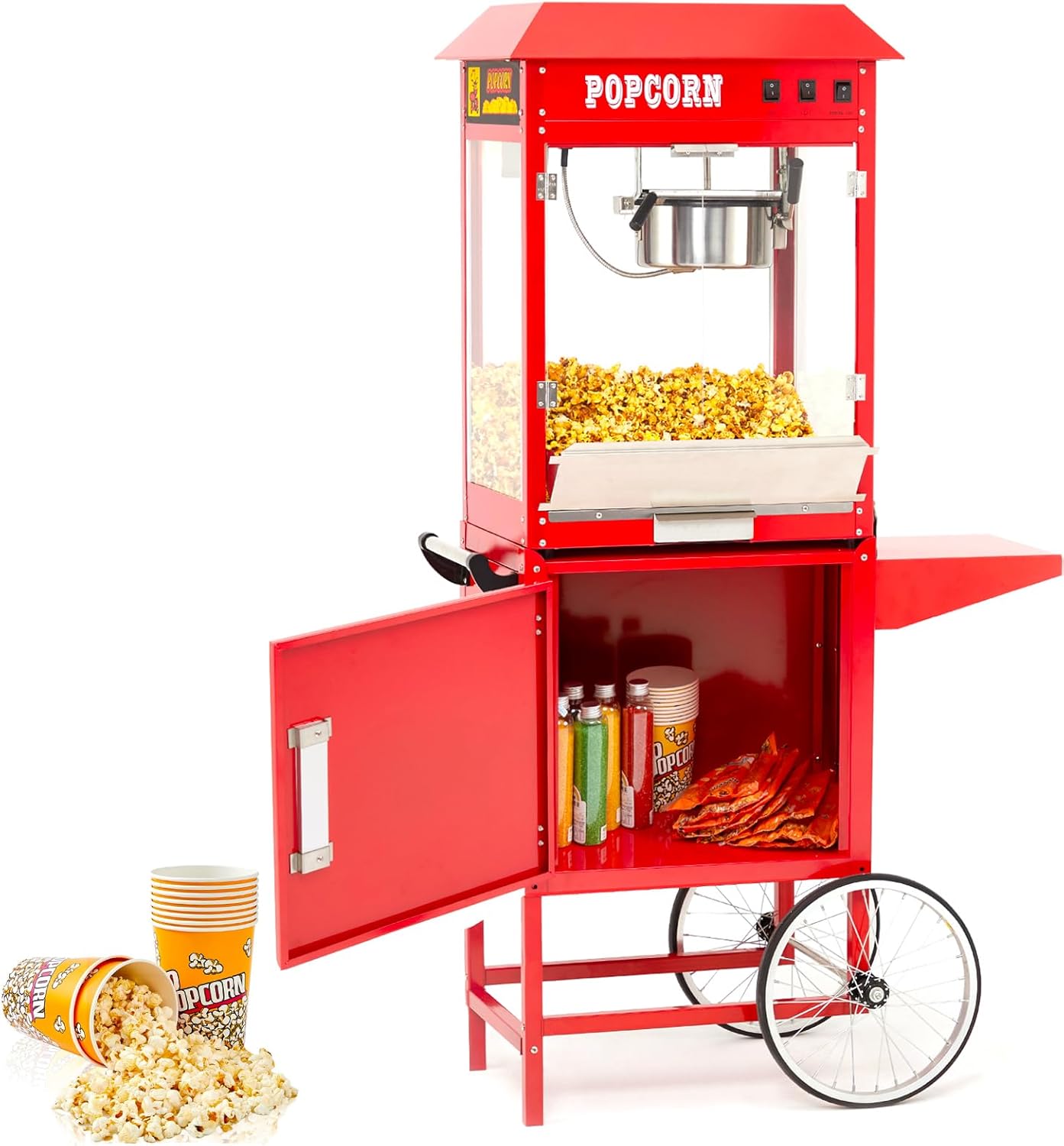 Máquina comercial de palomitas de maíz con soporte, máquina profesional para hacer palomitas de maíz con hervidor de 8 onzas que hace hasta 60