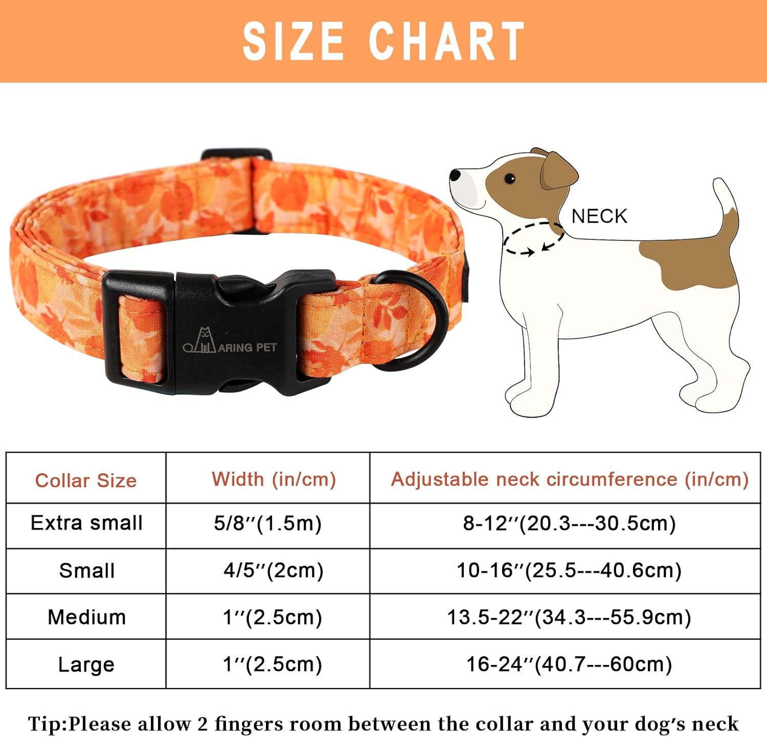 Aring Pet Collar de algodón, ligero y ajustable, con hebilla de liberación rápida para perros pequeños, medianos y grandes, otoño, naranja, hojas
