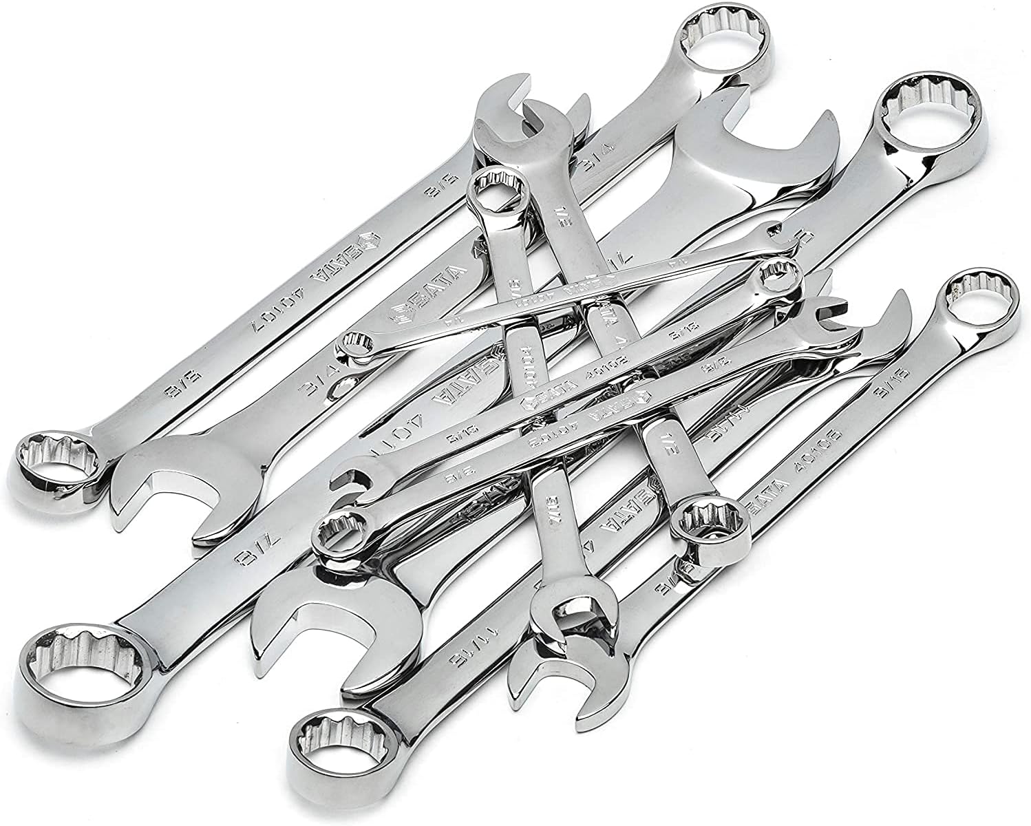 SATA – ST09021SJ – Juego de llaves inglesas combinadas SAE, con exhibidor, totalmente de cromo pulido, de 14 a 78 pulgadas.