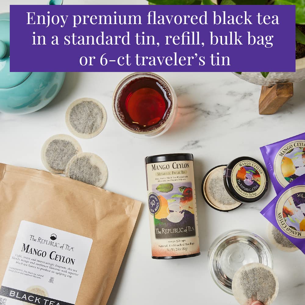 The Republic of Tea Tés negros favoritos de los ciudadanos – Paquete de té negro de jengibre melocotón y mango Ceilán – 50 bolsas de té cada una