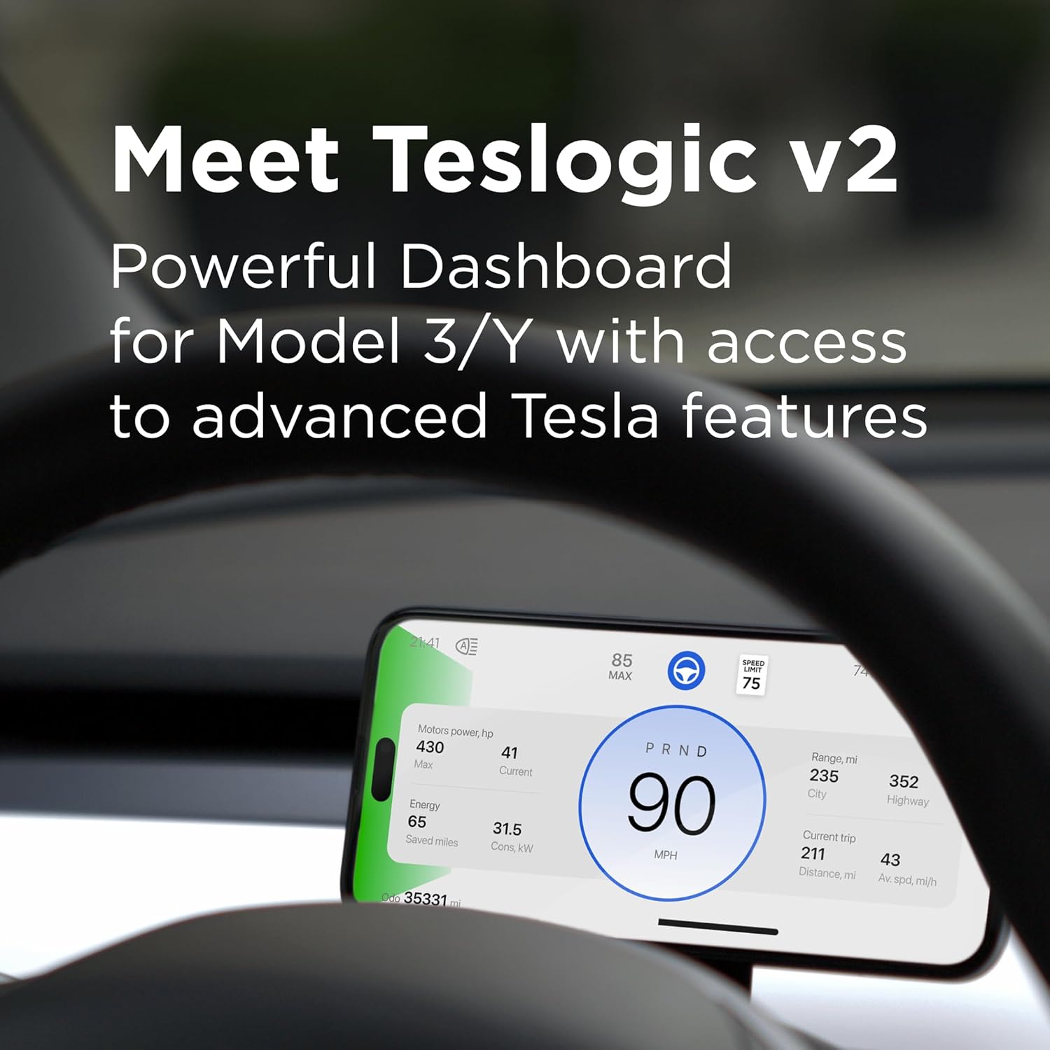 v2 Clúster de instrumentos móviles con accesos directos para Tesla Model 3 (’21+)  Y (todos) (con un cargador inalámbrico)