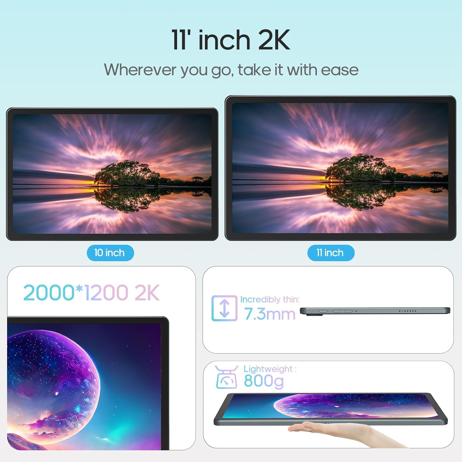WDYQJE Tablet Android 13 de 11 pulgadas, resolución 2K de 11 pulgadas, RAM de 14 GB (6+8 expandir), 256 GB de ROM con procesador Octa-Core, cámara