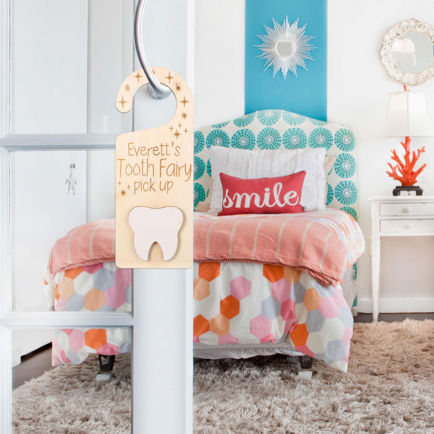 Percha de puerta de dientes, caja de madera para colgar puertas con soporte para dinero para recuerdo de dientes, caja de recogida de dientes para