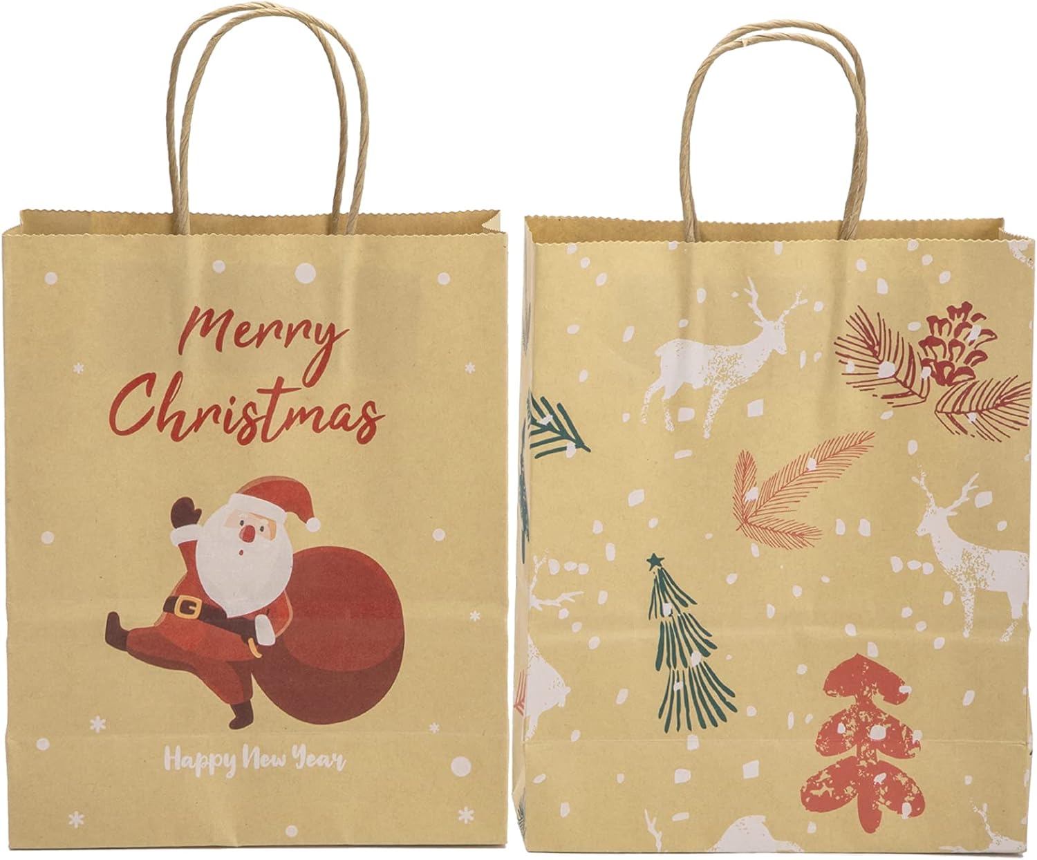 50 bolsas de papel de Navidad de 7.2 x 3.2 x 8.8 pulgadas, bolsas de regalo medianas para fiestas, bolsas de regalo de Navidad, bolsas de regalos de