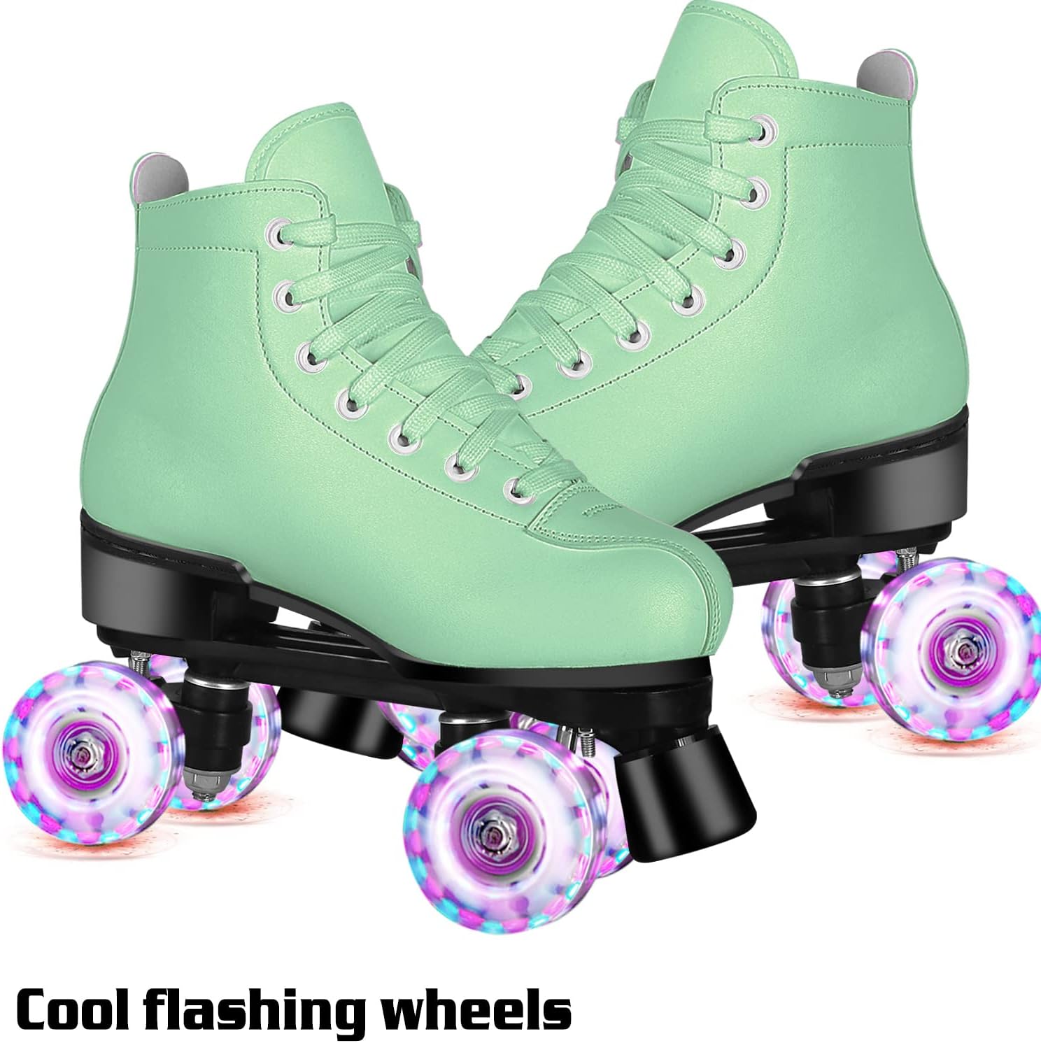 Patines clásicos para mujeres y niñas, patines clásicos de doble fila con 4 ruedas brillantes para hombre, patines de piel sintética para