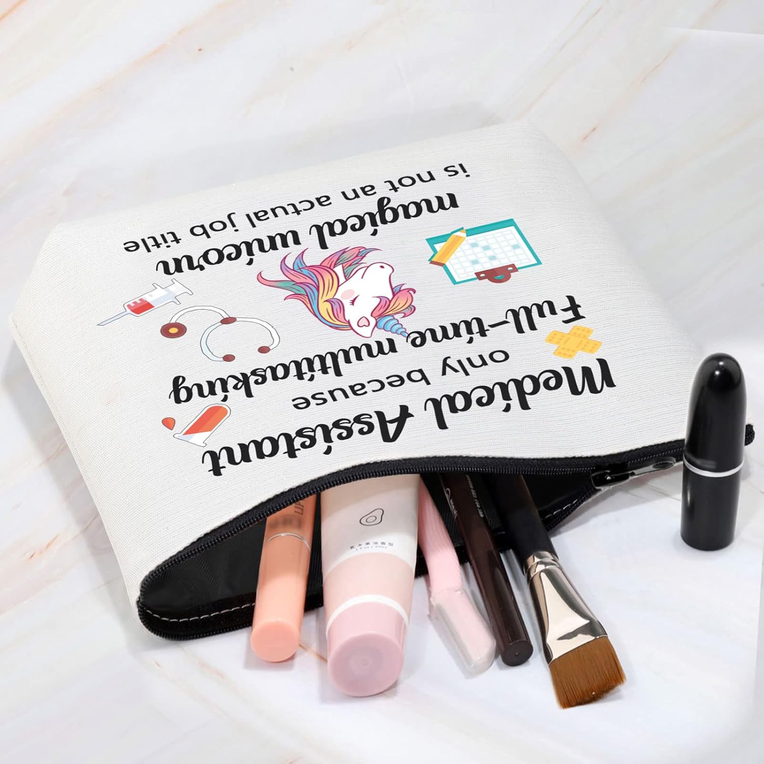 MBMSO Asistente médico bolsa de maquillaje MA regalo para enfermera, asistente médico, regalo de graduación, bolsa de cosméticos bolsa de unicornio,