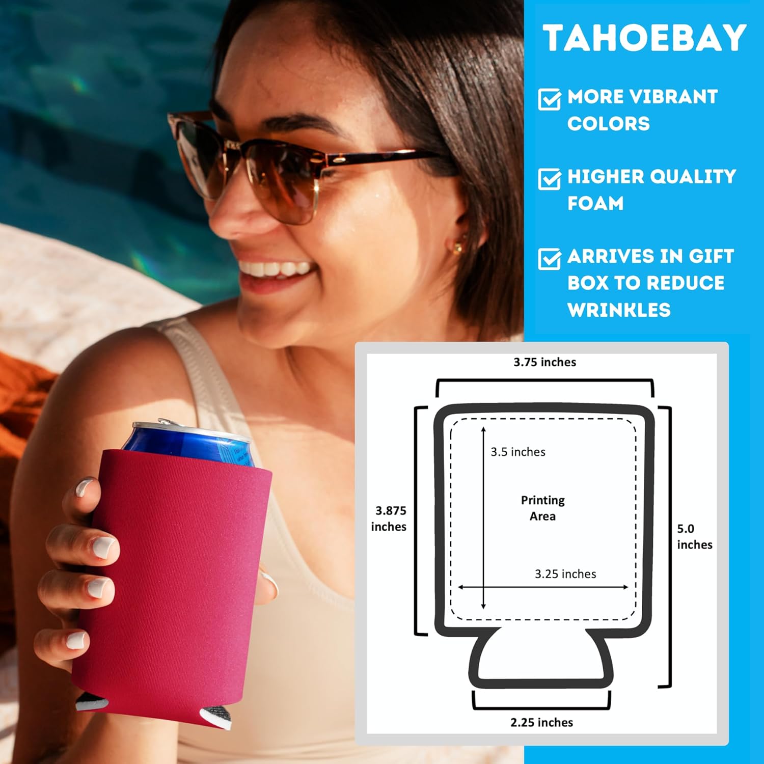 TahoeBay Fundas enfriadoras de latas de cerveza en blanco (paquete de 50 unidades) para sublimación a granel para vinilo plegable de espuma,