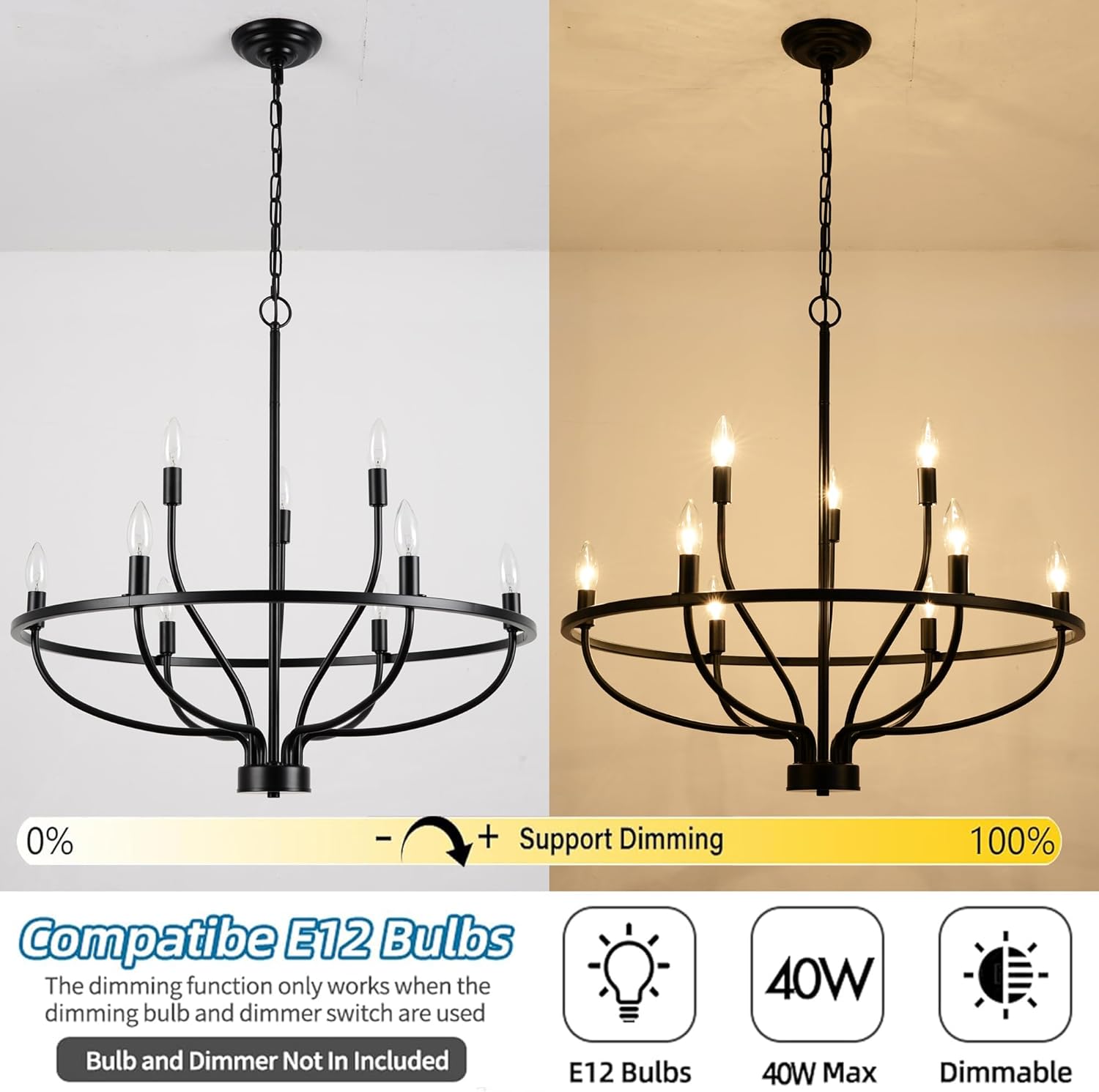 Candelabro de hierro industrial de 9 luces, lámpara moderna suspendida de granja, lámparas colgantes para comedor, dormitorio, sala de estar,