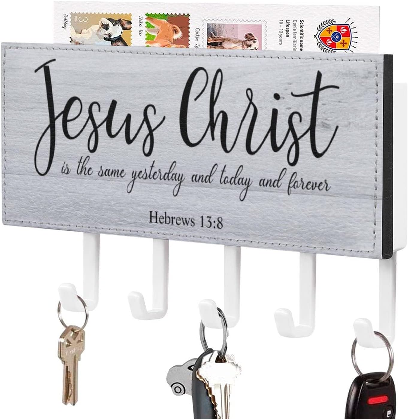 Jesucristo es el mismo ayer – Soporte para llaves de montaje en pared, con cita cristiana, organizador de llaves autoadhesivo, decoración retro del