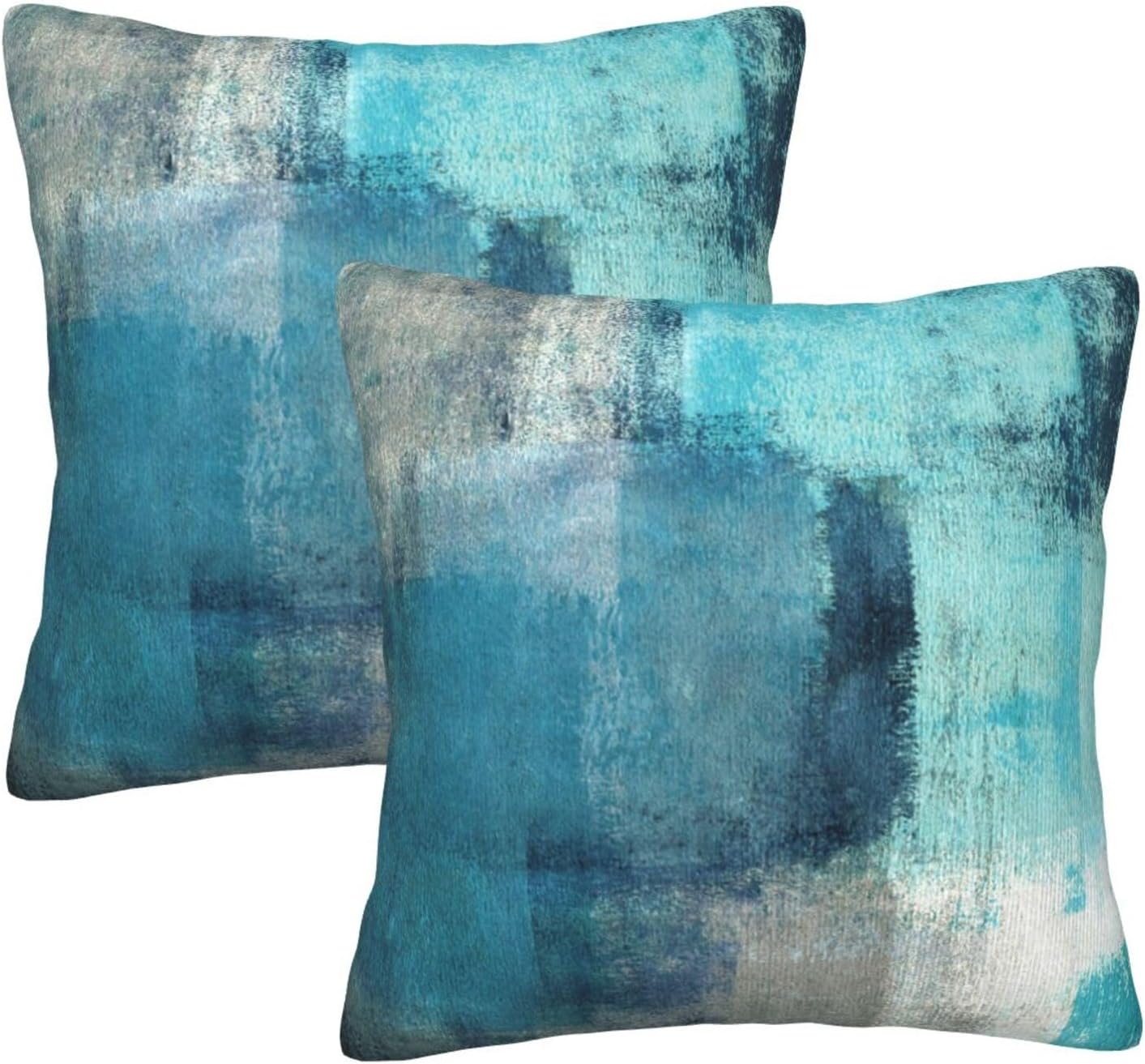 Juego de 2 fundas de almohada de arte moderno, color turquesa, abstracto, cuadradas, decorativas, para sofá, hogar, dormitorio, silla, automóvil,