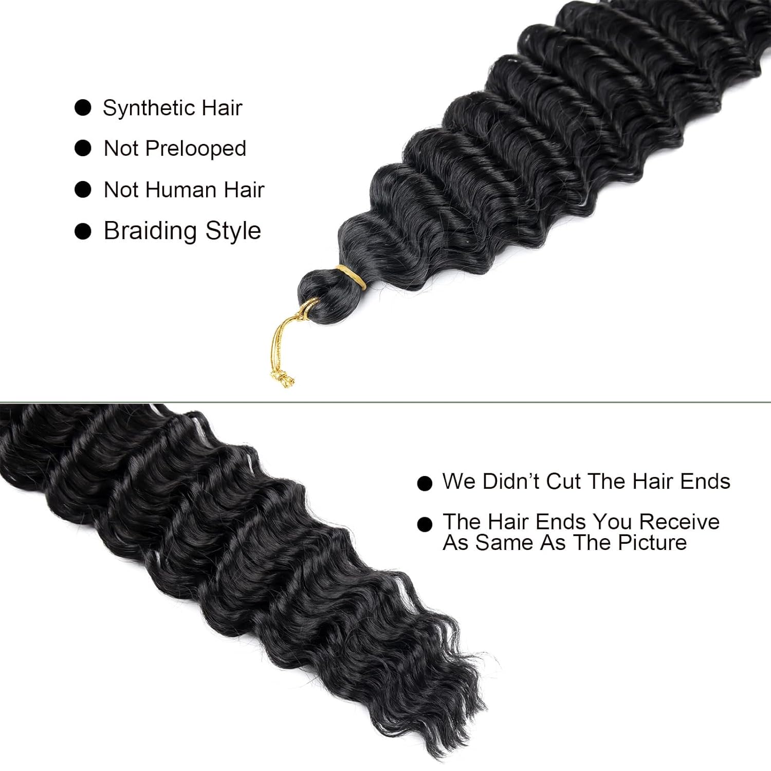 BATISI Cabello ondulado de ganchillo de 18 pulgadas, 1b negro ondulado profundo, rizado, trenzado, 1 paquete de cabello sintético rizado para