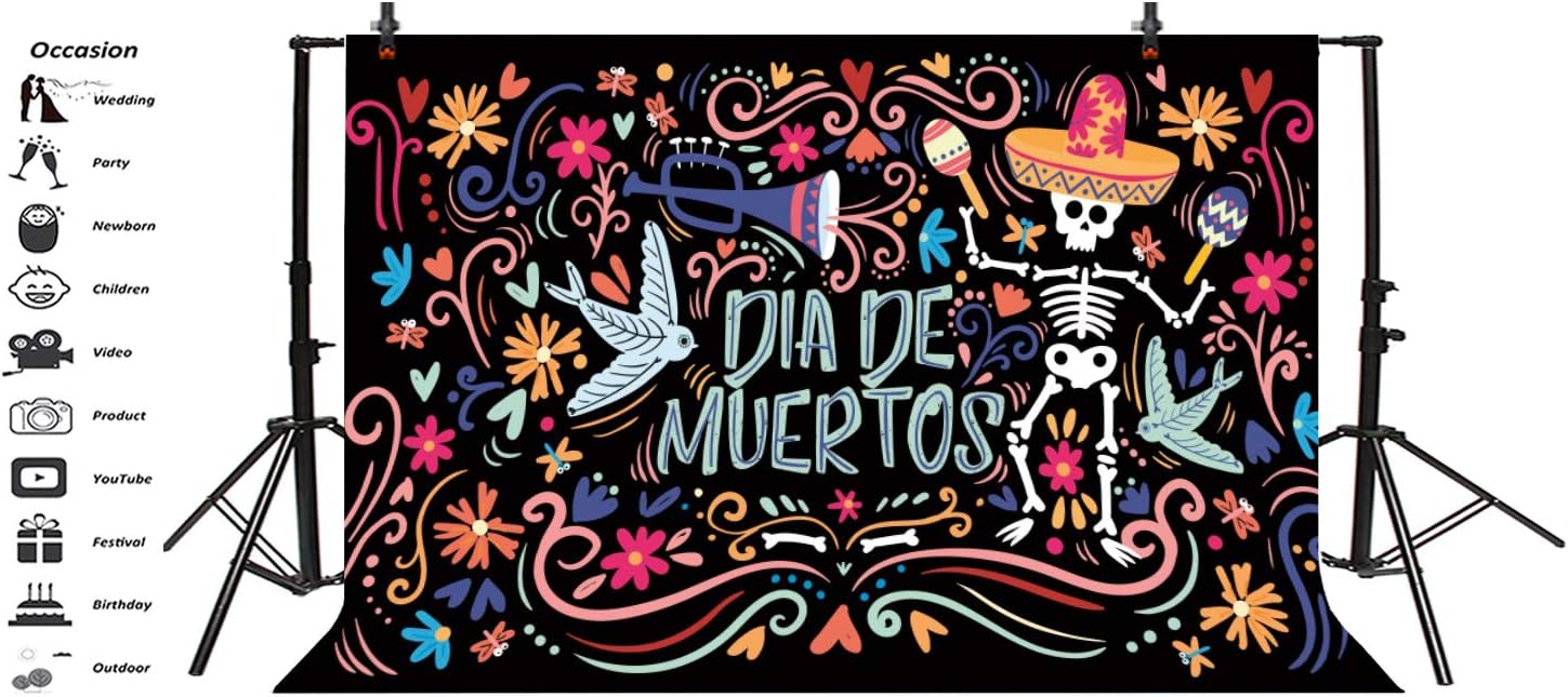Leyiyi Telón de fondo del Día de los Muertos de 12 x 10 pies, Día de Muertos, Grunge, Grunge, Grunge, Blackbaord, Cráneo, Cuerpo de Hueso, Fondo