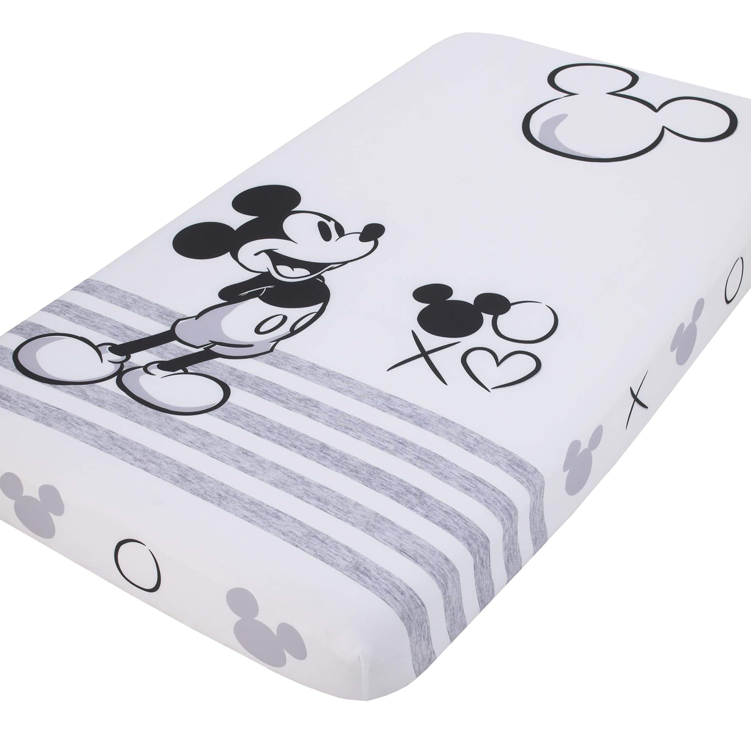 Disney Mickey Mouse – Sábana bajera ajustable para cuna, color gris, marfil y negro