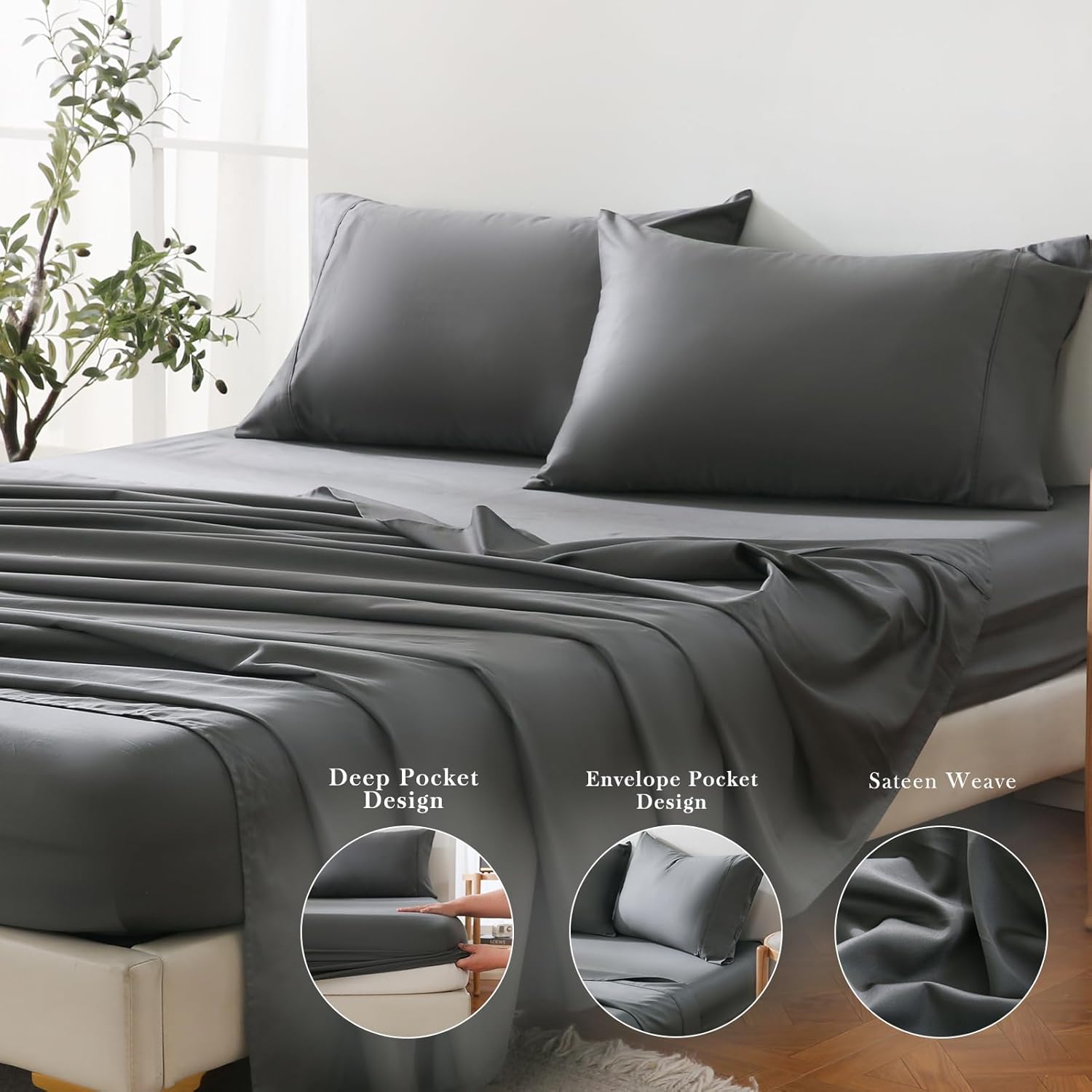 Bedlifes Sábanas refrescantes de 800 hilos 100% algodón egipcio, suaves y transpirables, tejido satinado, sábanas de hotel de lujo, 16 bolsillos