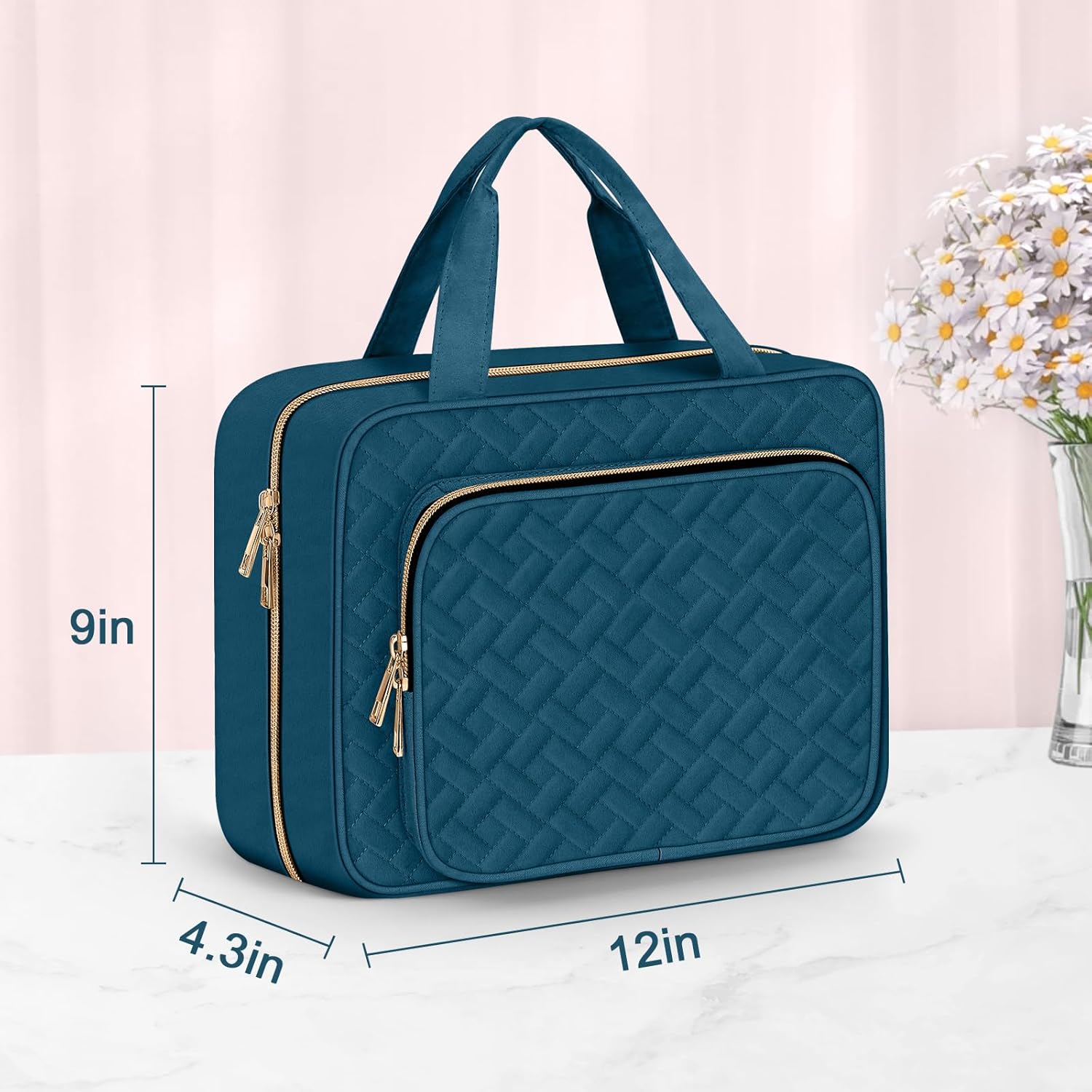 Wedama Neceser para mujer, bolsa de viaje grande para cosméticos, bolsa de aseo colgante para baño, bolsa de maquillaje impermeable de PVC grueso,
