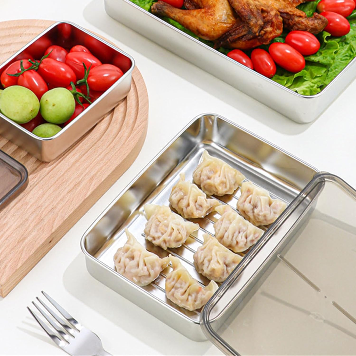 Cajas apilables de preparación de comidas, contenedor de alimentos de acero inoxidable con tapas de sellado, caja de almuerzo reutilizable de Bentos
