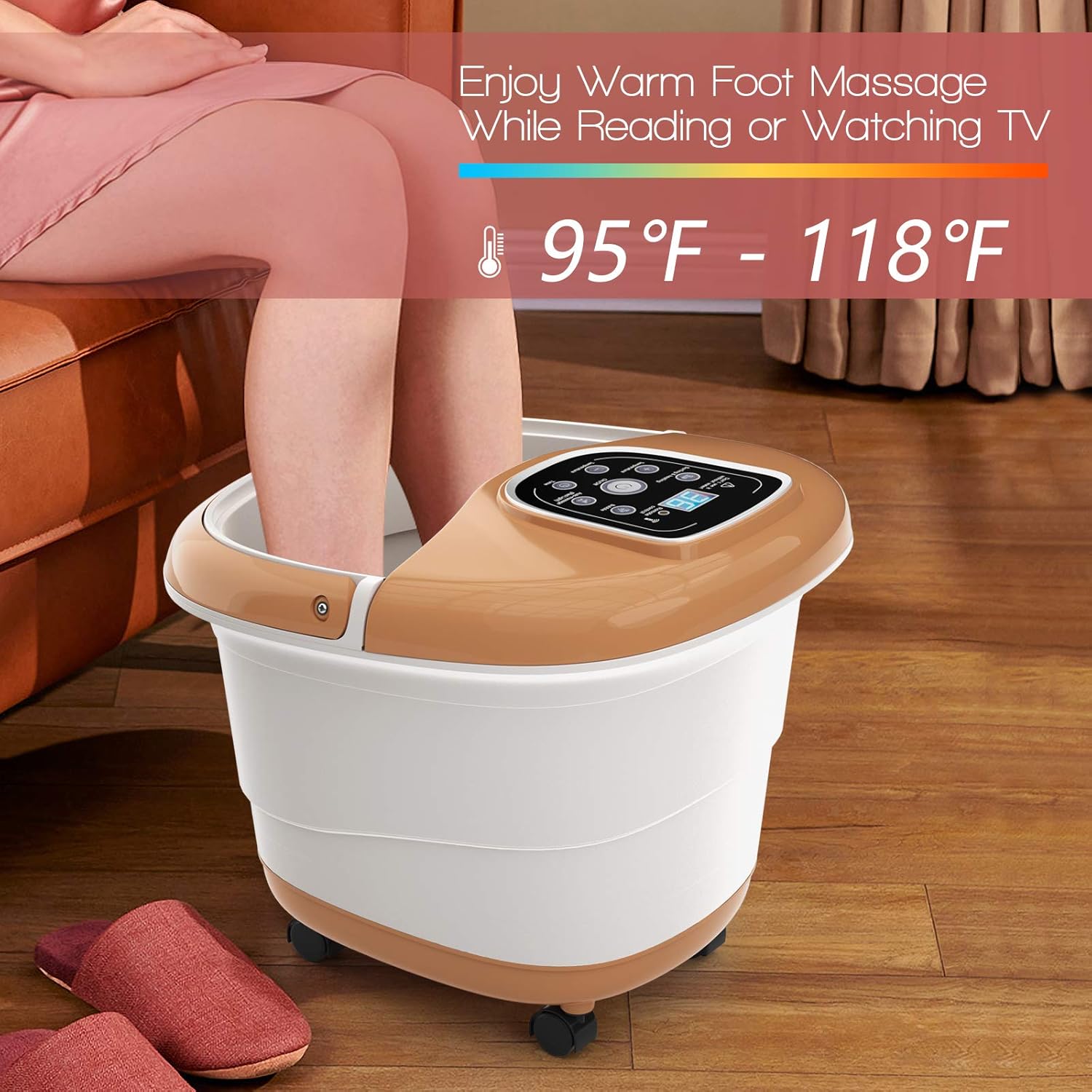 WELLHUT Masajeador de baño de spa para pies con bañera de calor para pies, marrón