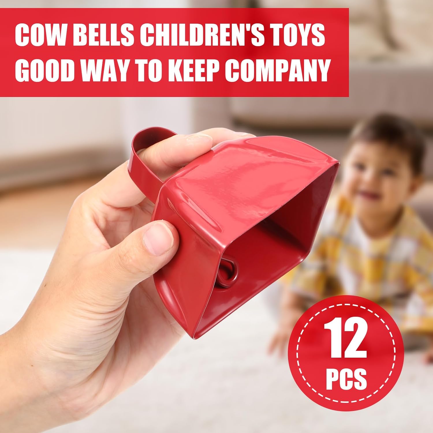 Therwen Paquete de 12 campanas de metal para hacer ruido de vaca, con asa, de 3 pulgadas, campanas de percusión manual a granel para eventos