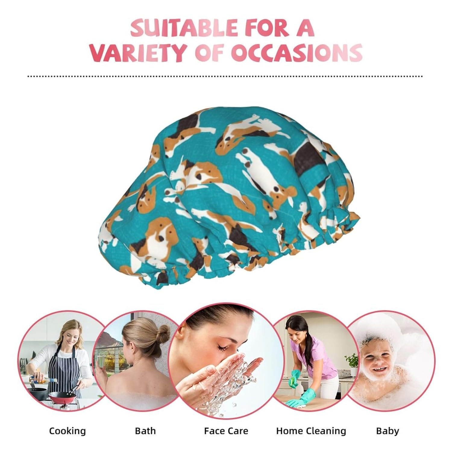 Dogs (2) Women Luxury Shower Cap, Double Protection Layers Elastic, Reusable Adjustable Shower Bonnet