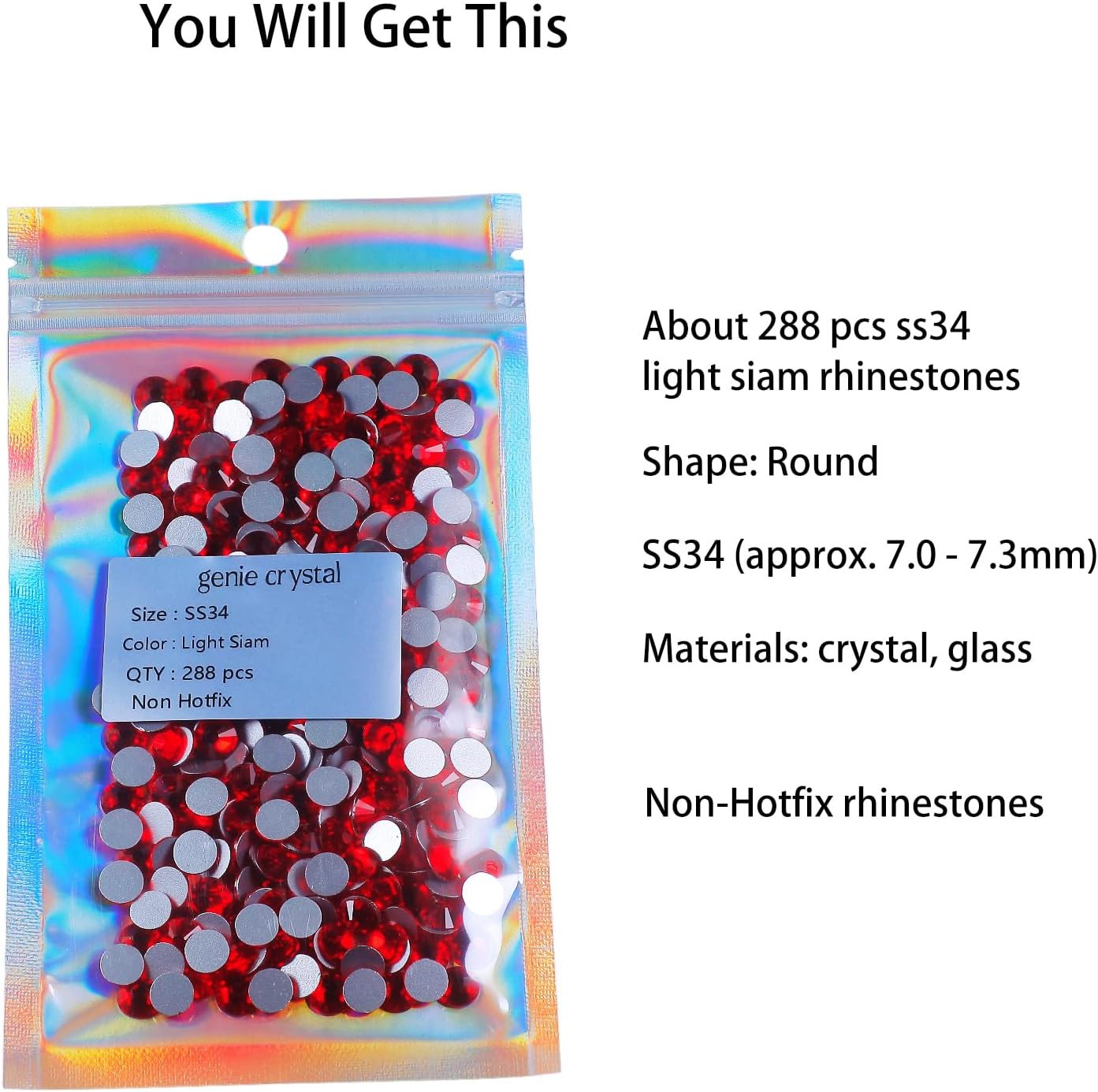 Genie Crystal ss34 – 288 diamantes de imitación de cristal rojo de 0.315 pulgadas, diamantes de imitación Siam con parte trasera plana, gemas de