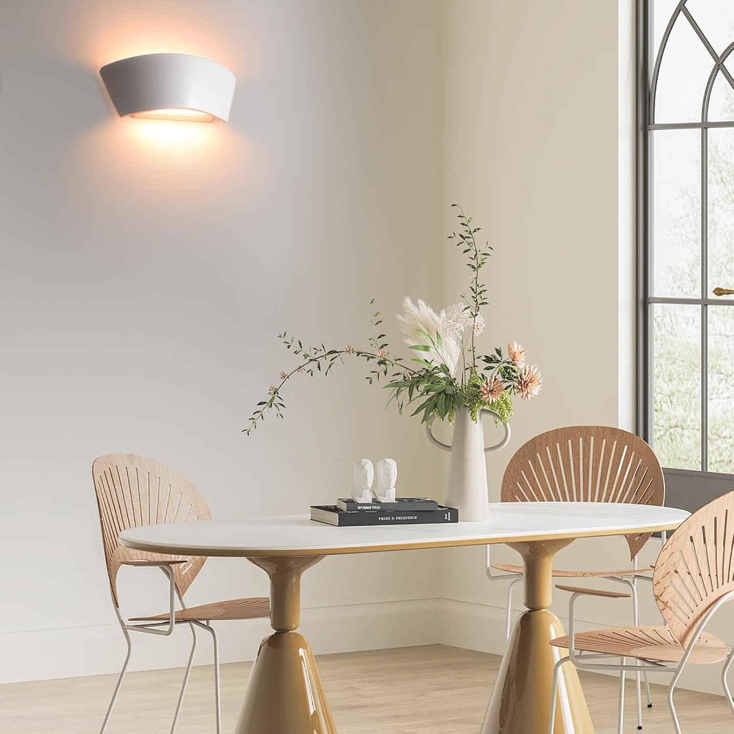 FUDESY Aplique de pared LED moderno blanco para interiores, con cableado arriba y abajo, para exteriores, lámpara de pared exterior de plástico