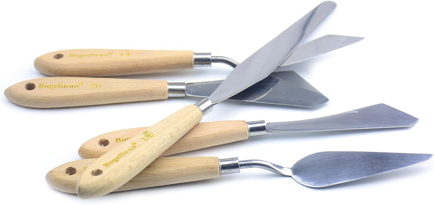 Cuchillo de paleta grande para pintura acrílica, juego de lienzo, espátula, pala, cuchillos de pintura con mango de madera, herramientas de pintura
