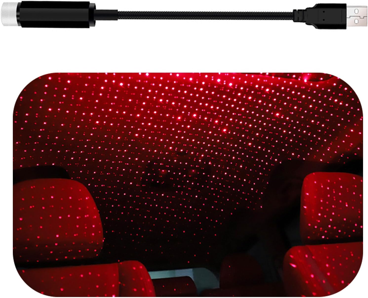 1 luz nocturna de estrella para techo de automóvil, 0.5 x 8.2 pulgadas, romántica lámpara de atmósfera USB de metal, accesorios para decoración,
