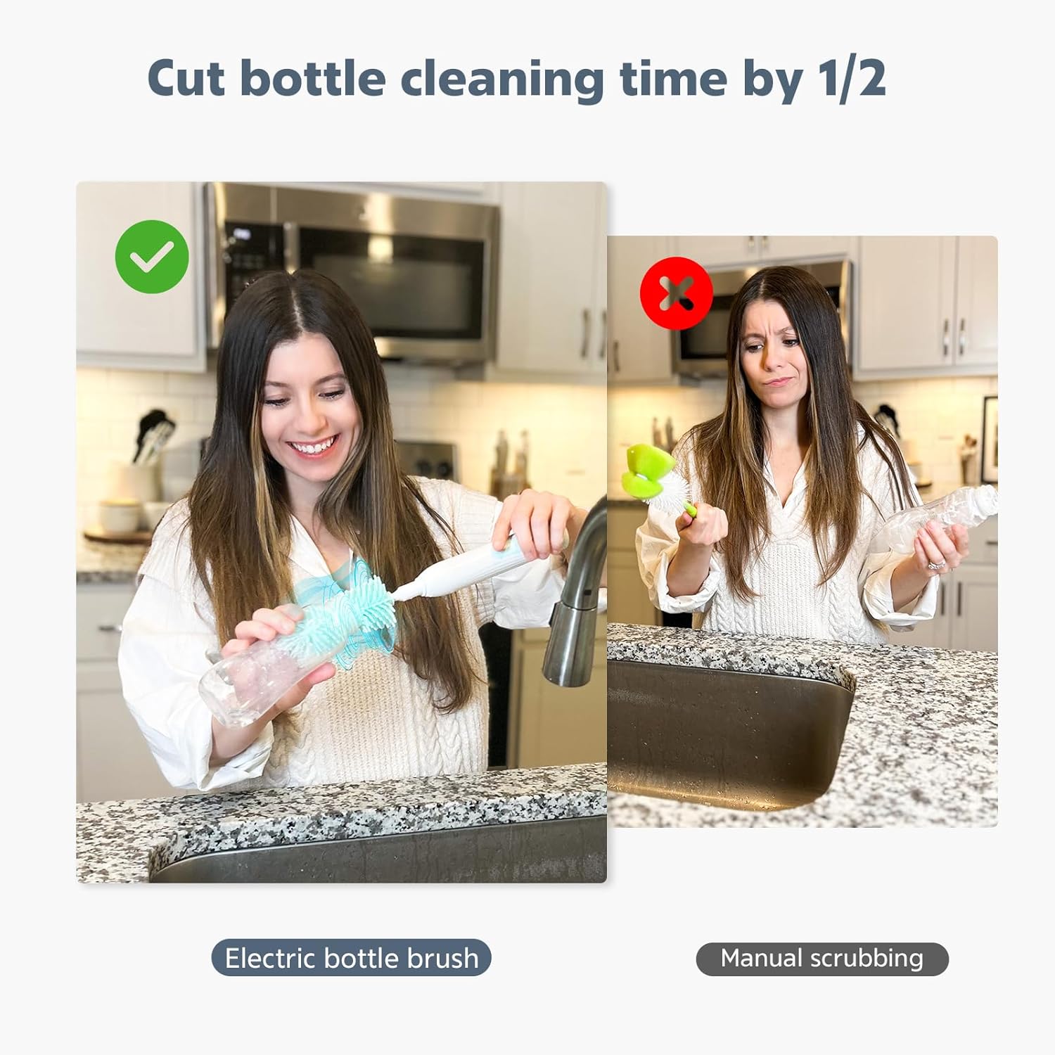 MomMed Cepillo eléctrico para botellas, juego de cepillos eléctricos para biberones con botella de silicona, chupete, cepillo para popote y cabezal