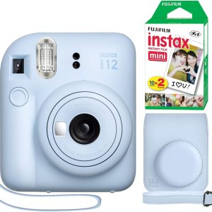 Fujifilm Cámara instantánea Instax Mini 12 azul pastel + funda personalizada mínima + película Fuji Instax 20 hojas paquete doble Fujifilm Cámara instantánea Instax Mini 12 azul pastel + funda personalizada mínima + película Fuji Instax 20 hojas paquete doble