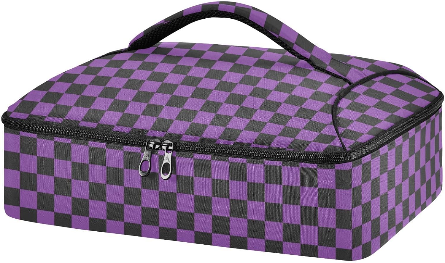 Kcldeci Bolsa aislante para cazuela de ajedrez, color negro y morado, para alimentos calientes o fríos, bolsa térmica para picnic, cocinas, beac