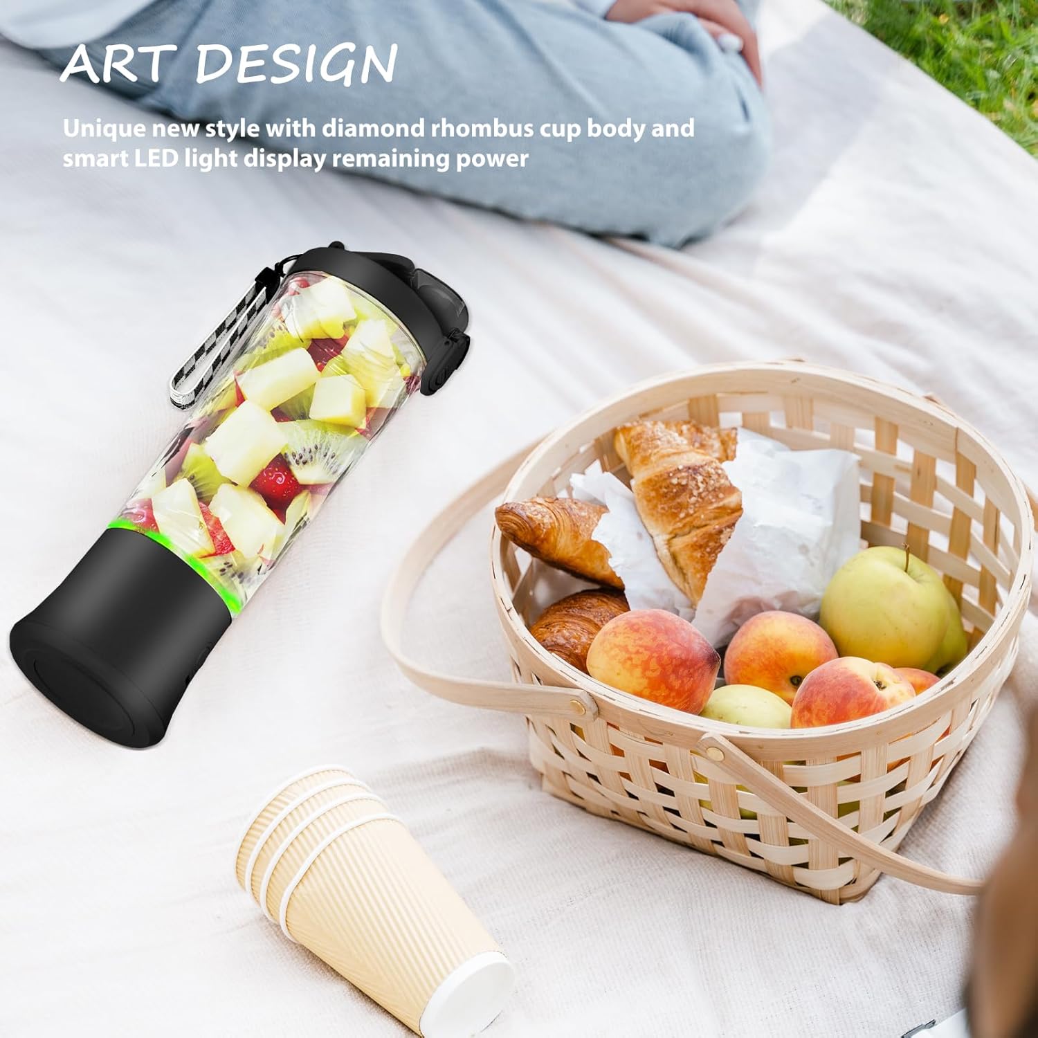 Licuadora portátil, licuadora personal para batidos y batidos, mini licuadora con 6 cuchillas recargable por USB, tazas para llevar de 20 onzas y