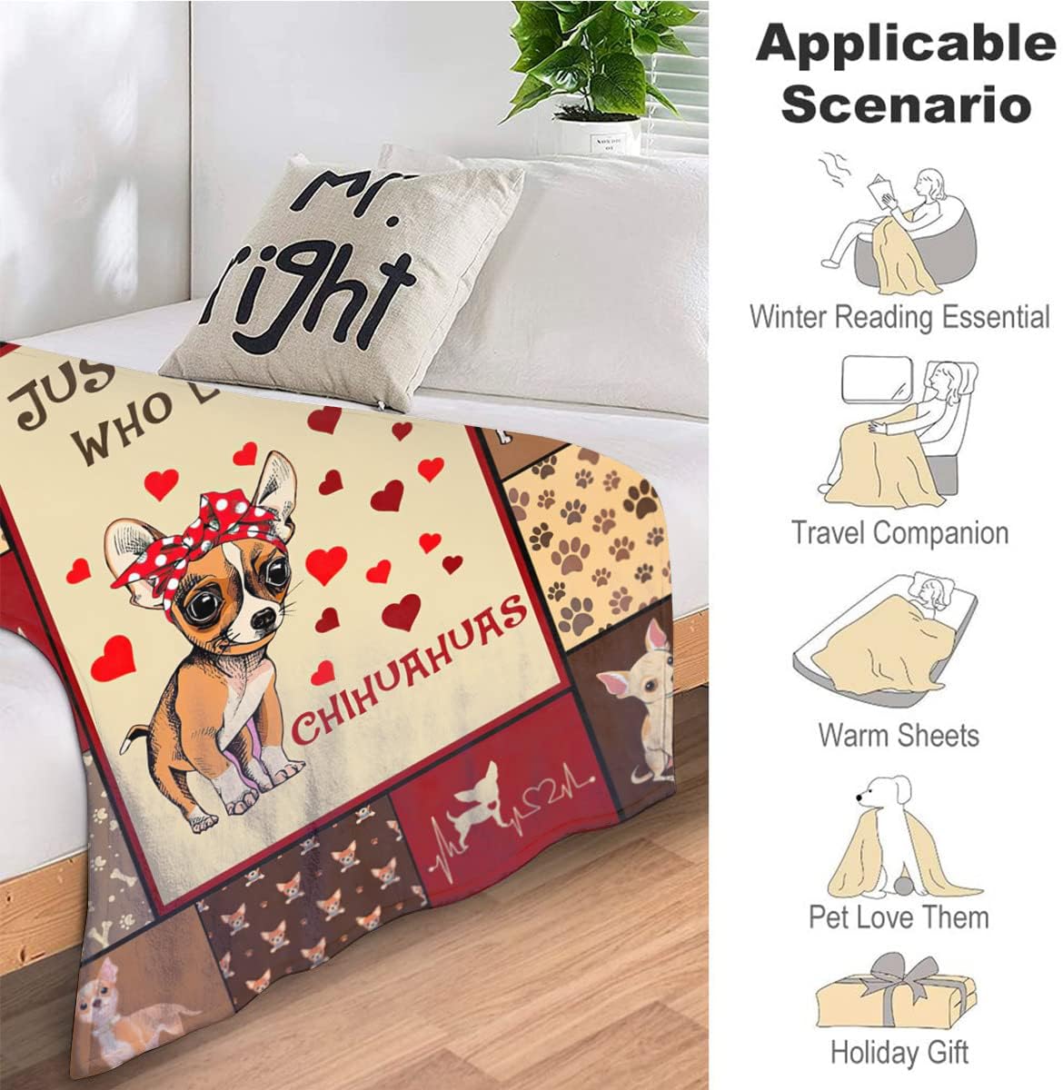 Manta con texto en inglés Just A Girl Who Loves Chihuahuas, manta decorativa de perros lindos, regalos para niñas, súper cálida, suave y ligera,