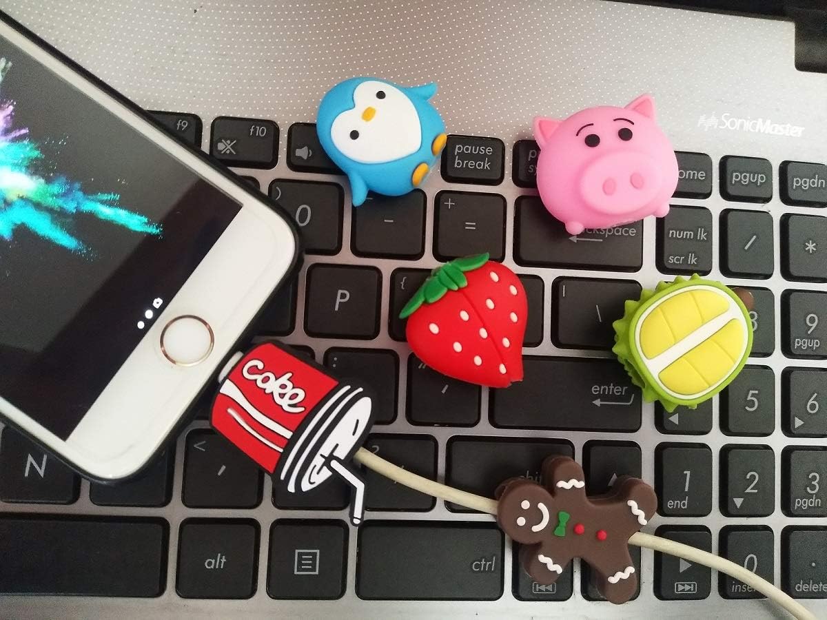 20 protectores de cable USB para iPhoneiPad, protectores de cable de plástico para lindas bebidas, frutas, dinosaurios, animales, protector de cable