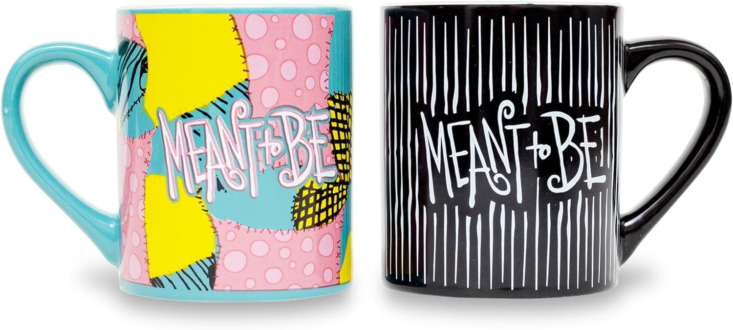 Disney Nightmare Before Christmas Jack and Sally Meant To Be – Juego de tazas de cerámica