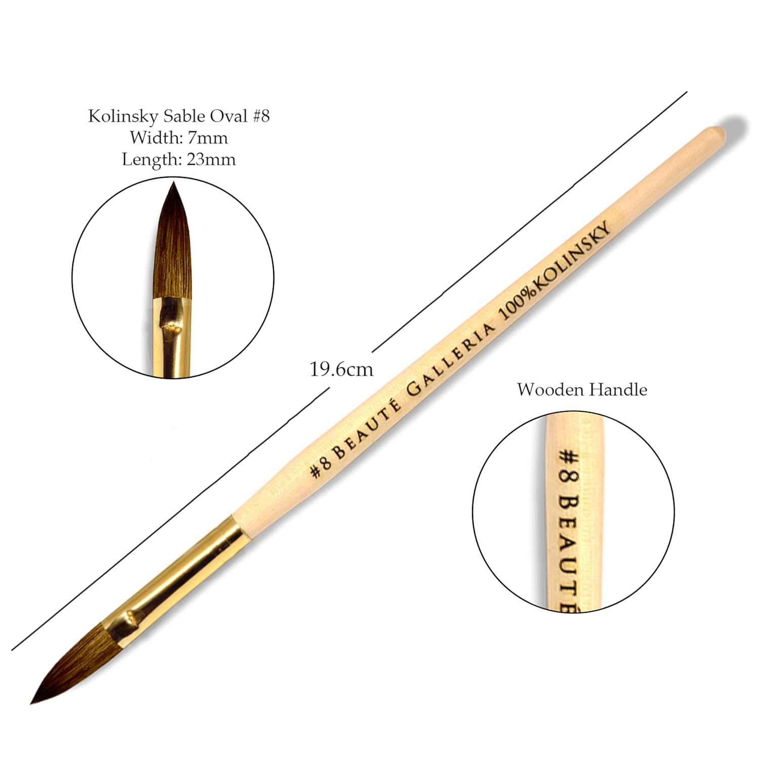 Beaute Galleria Kolinsky Sable – Juego de 3 pinceles acrílicos ovalados para arte de uñas, pintura para detalles de manicura, bolígrafo para arte de
