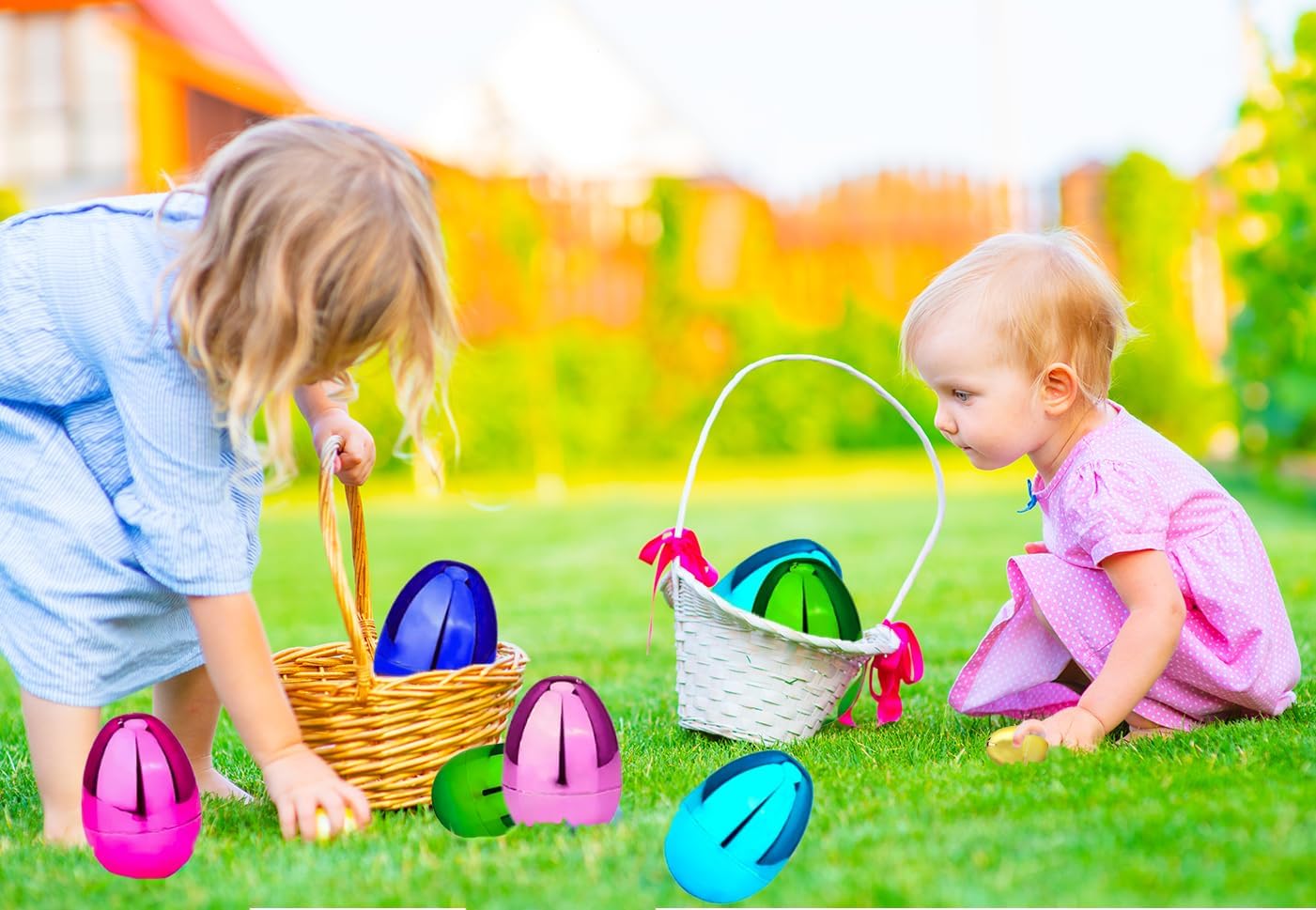 Huevos de Pascua rellenables (paquete de 12) huevos de Pascua gigantes de plástico metálicos coloridos de 6 pulgadas, se mantienen verticales,